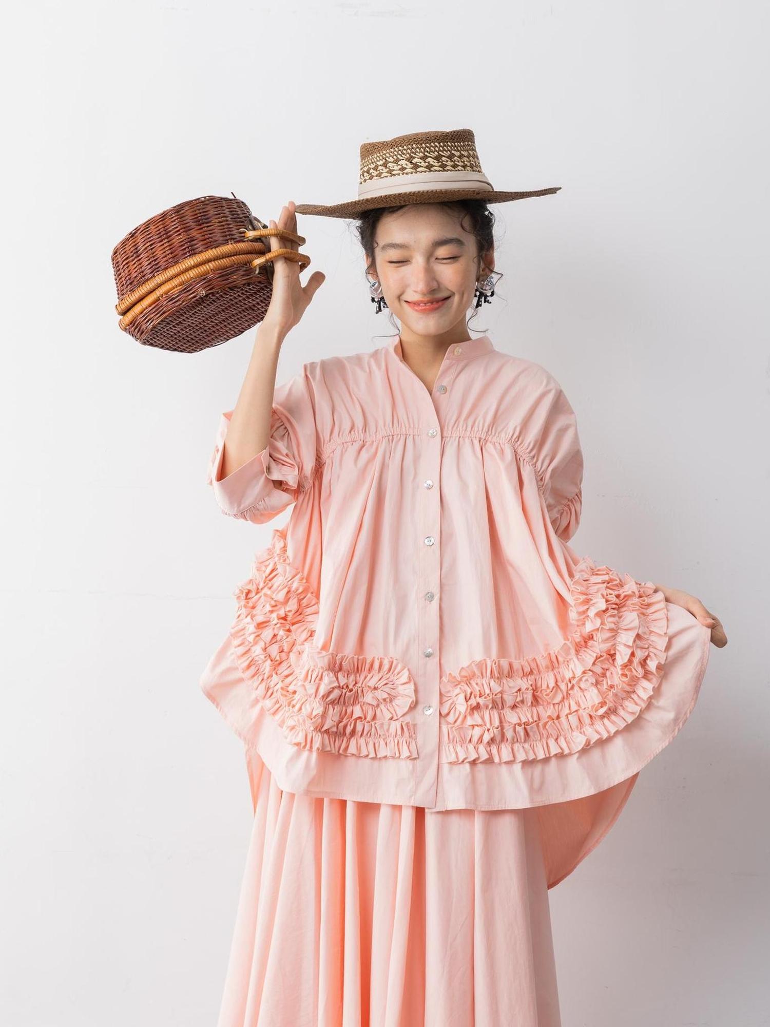 Sweet Mi White Tea Cotton Brocade Ruffle Suit