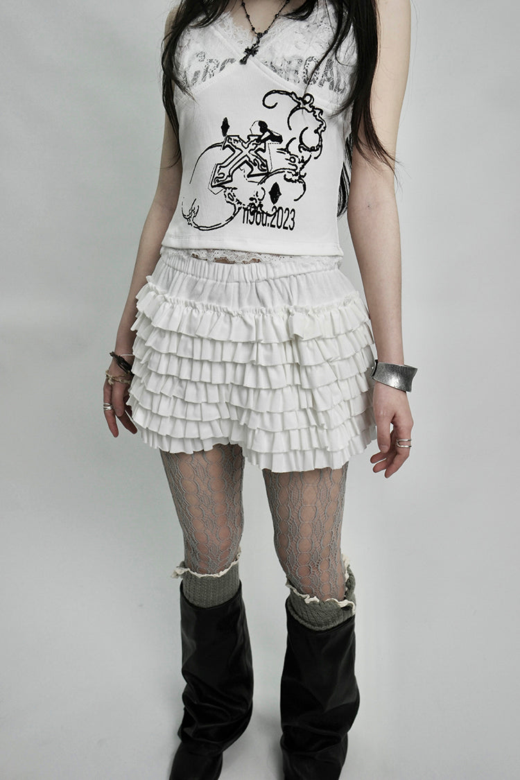 ang project Vintage Flounce Hem Ruffle Shorts With Elastic Waist