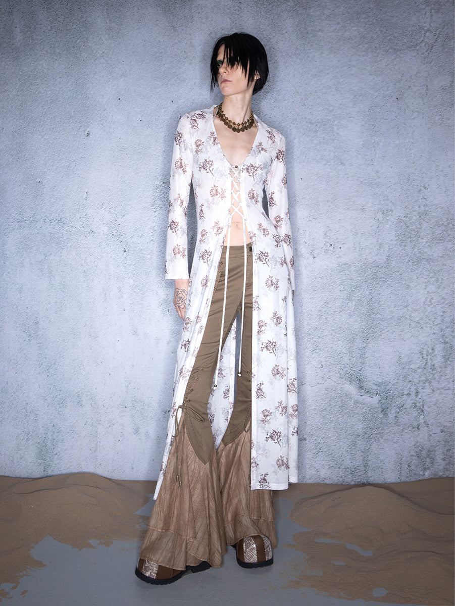 UpdateNN NORTH NODE Elastic Mesh Sheer Long Kimono With Adjustable Tie