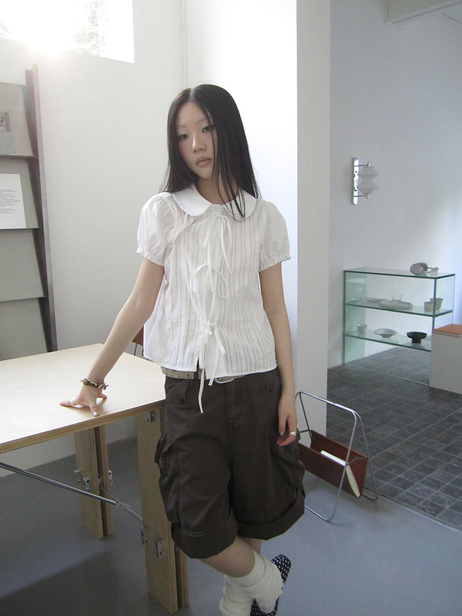 ang project Vintage Embroidery Doll Collar Short Sleeve Shirt