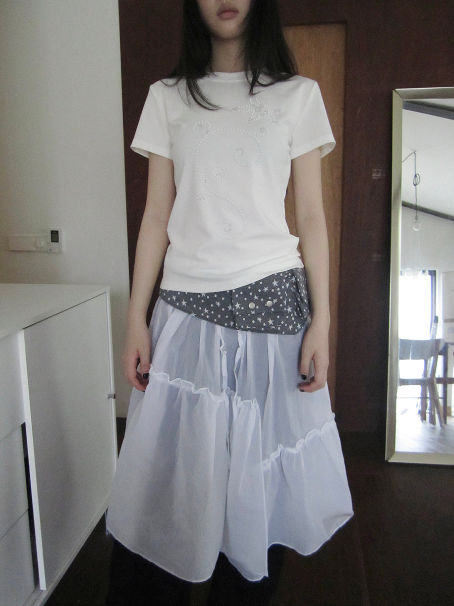 ang project Sheer Layered Ruffle Tie Waist Skirt