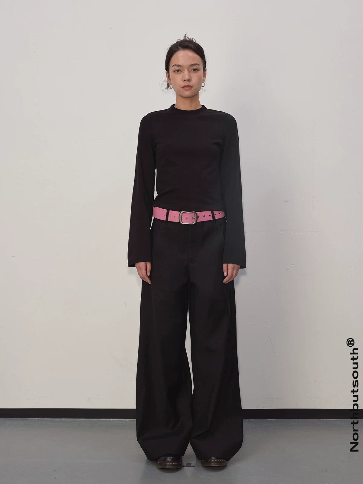 Wide Leg Trousers With Bold Hem Detail Black