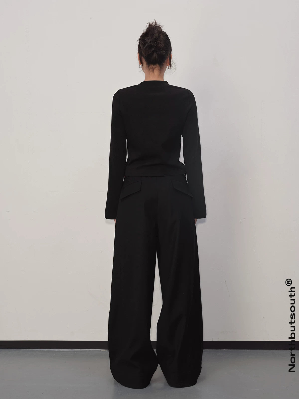 Wide Leg Trousers With Bold Hem Detail Black