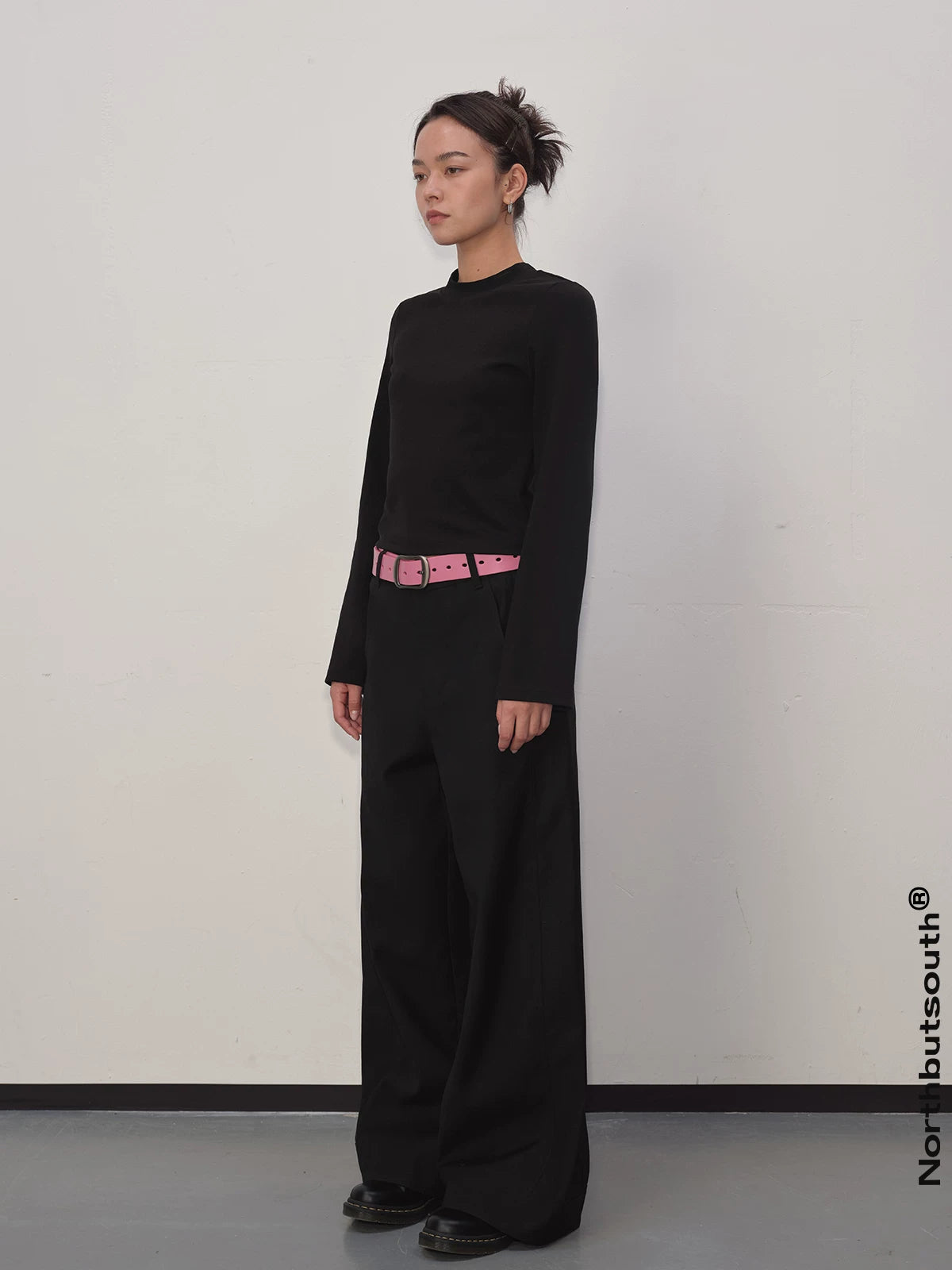 Wide Leg Trousers With Bold Hem Detail Black