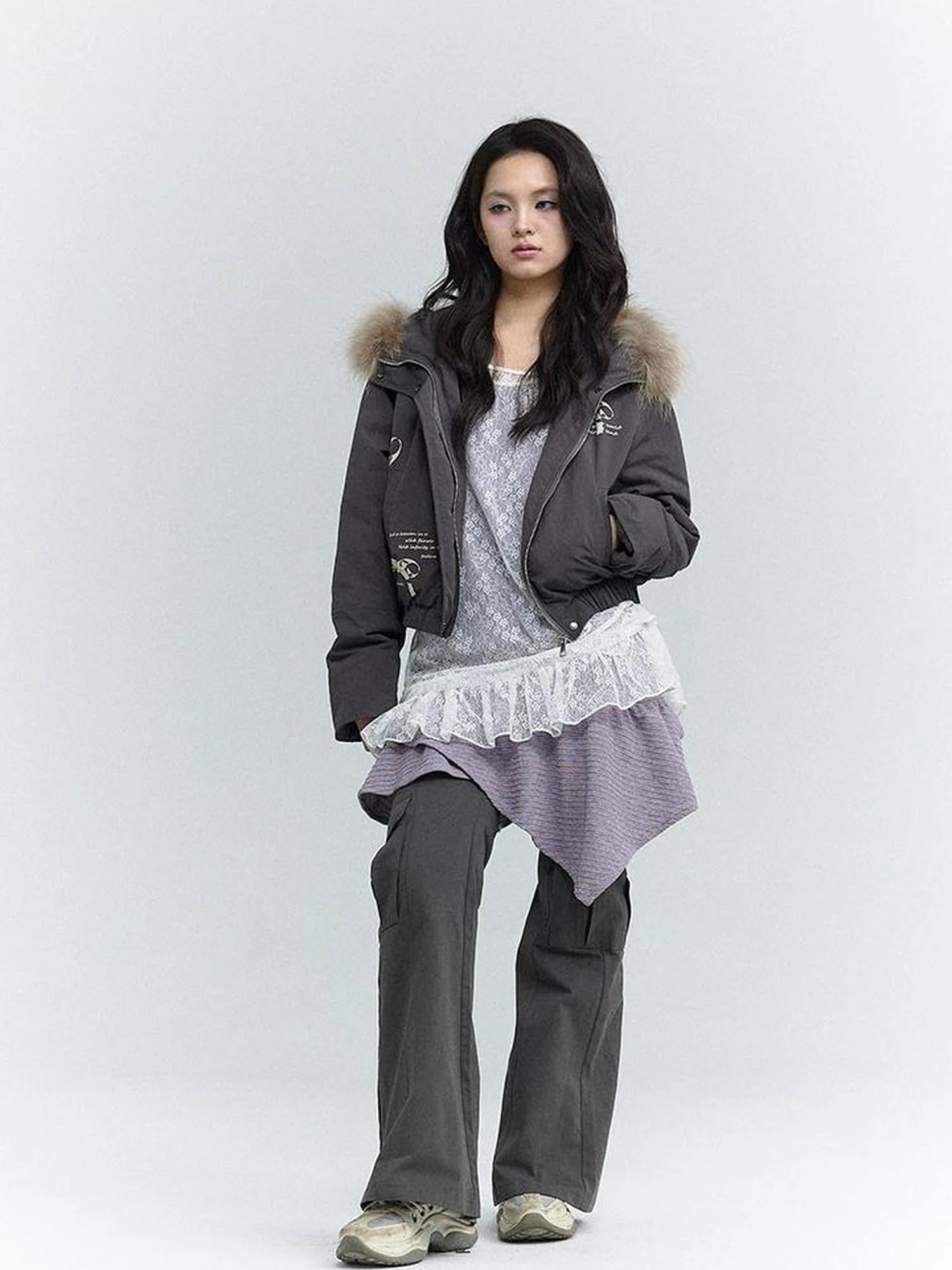 Wind Chaser Fur Lined Hooded Parka With Bow Print