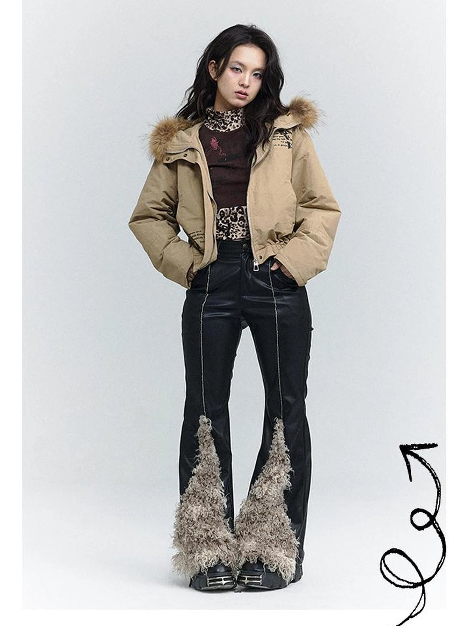 Wind Chaser Fur Lined Hooded Parka With Bow Print
