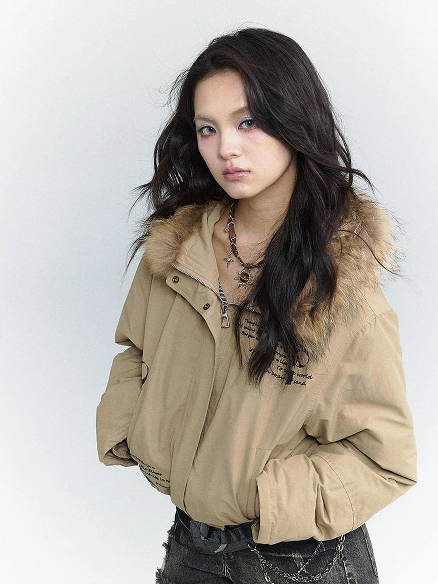 Wind Chaser Fur Lined Hooded Parka With Bow Print