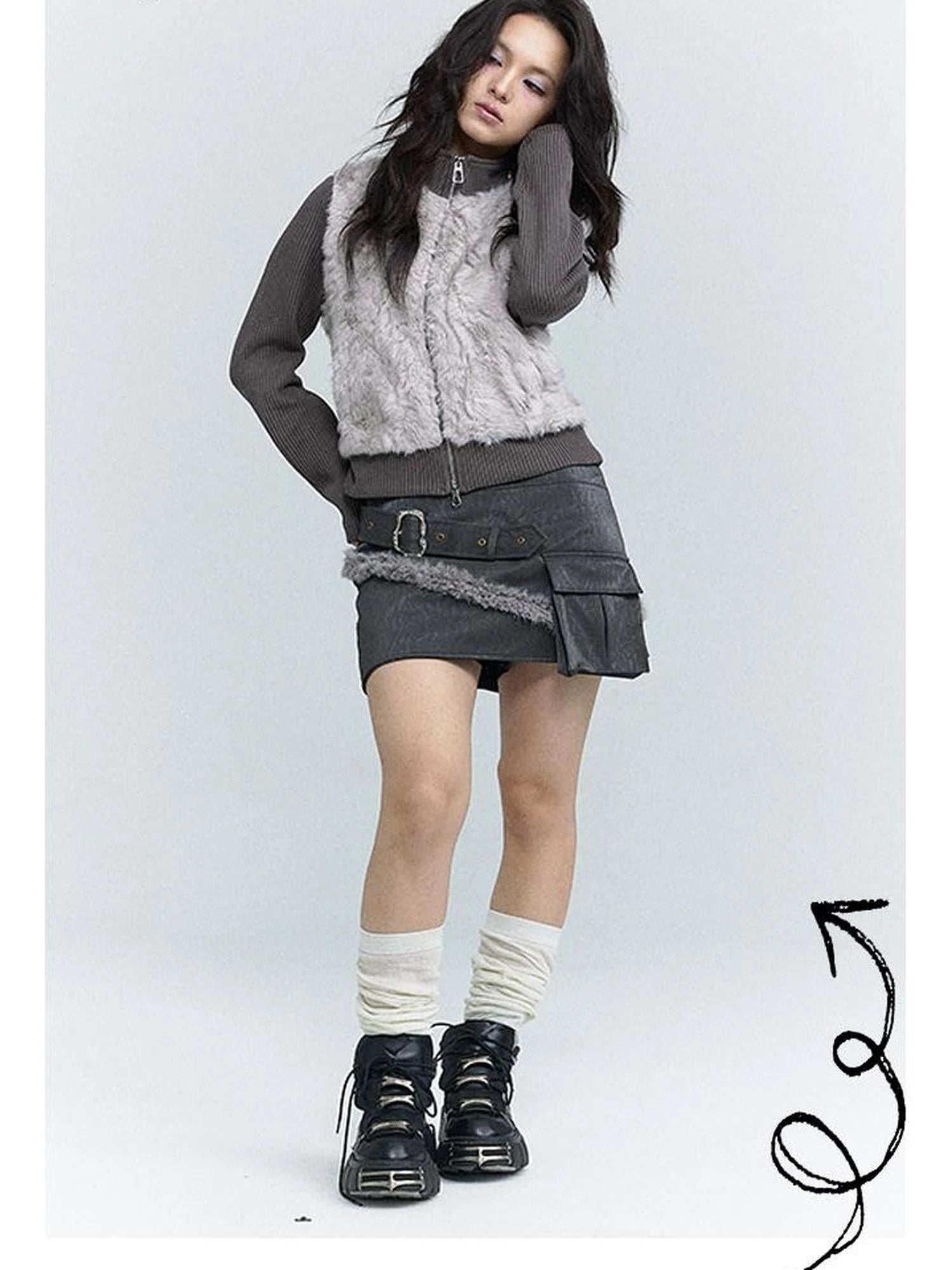 Wind Chaser Pu Leather Skirt With Diamond Trim Side Pockets