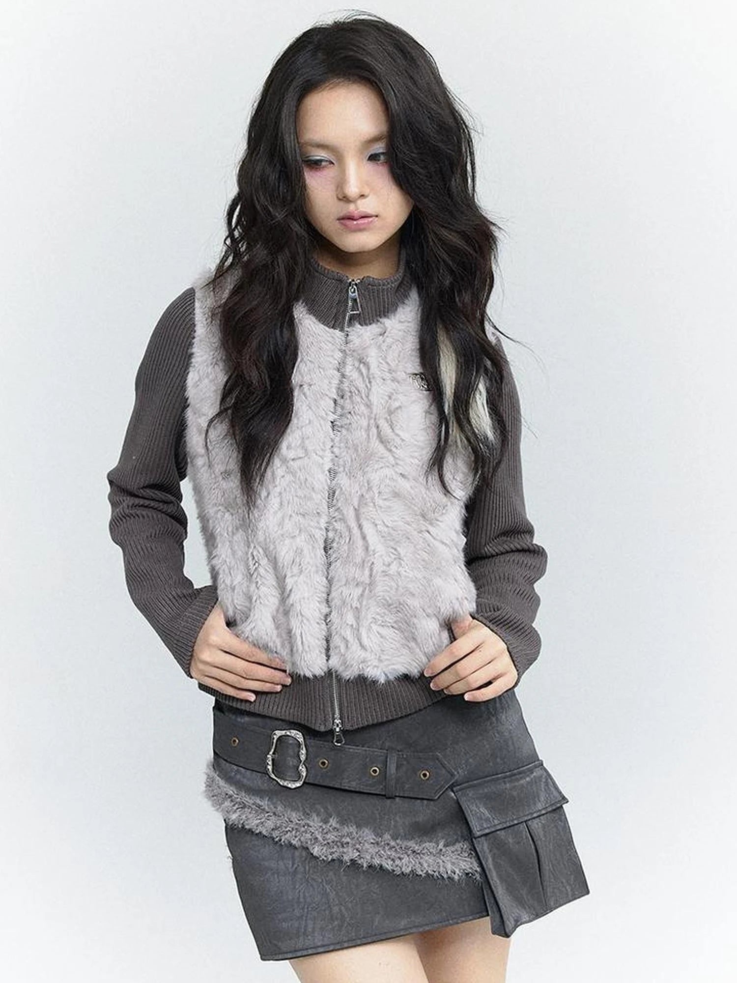Wind Chaser Pu Leather Skirt With Diamond Trim Side Pockets