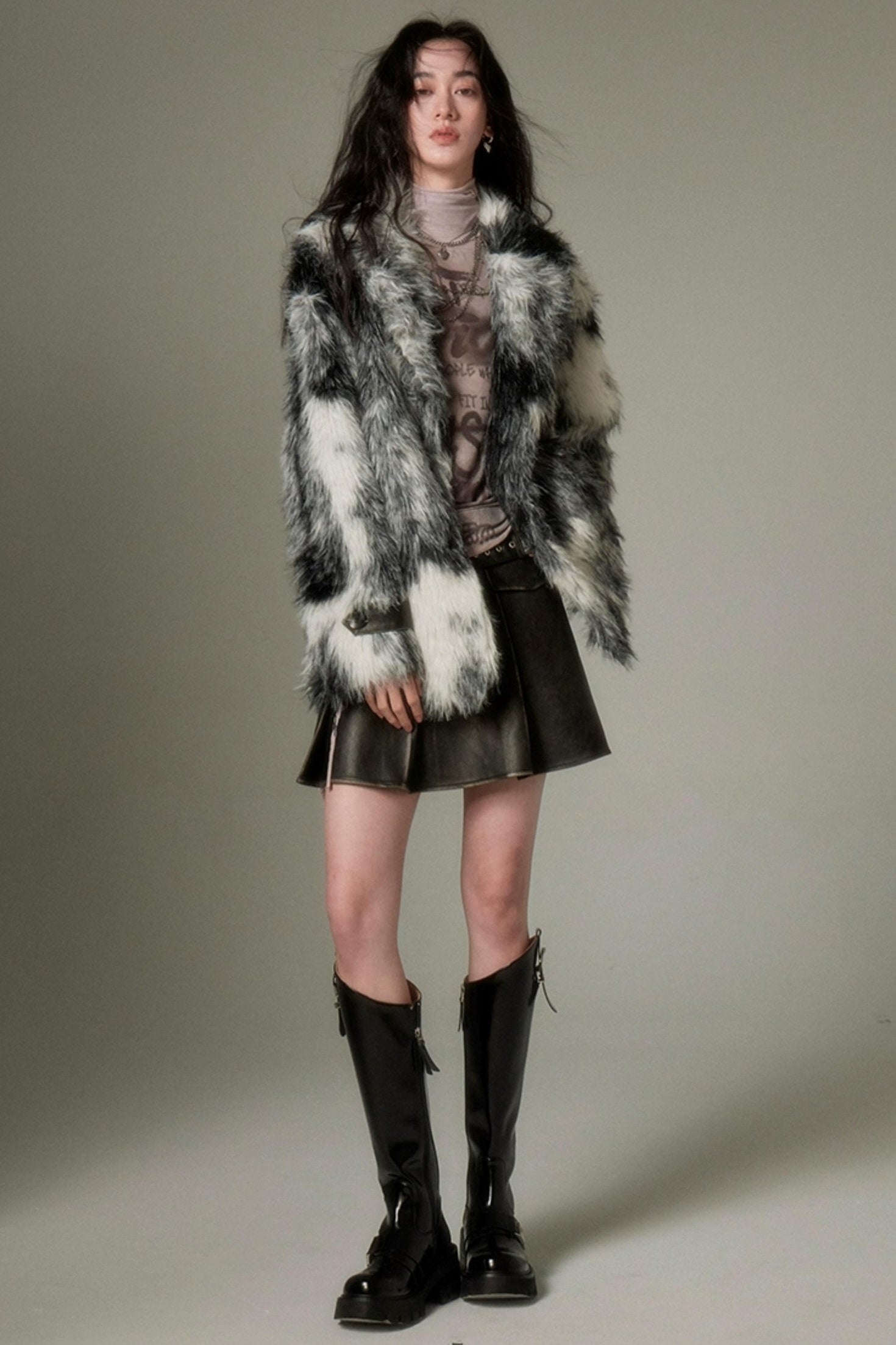 DIDDI MODA Winter Animal Print Faux Fur Blazer Coat