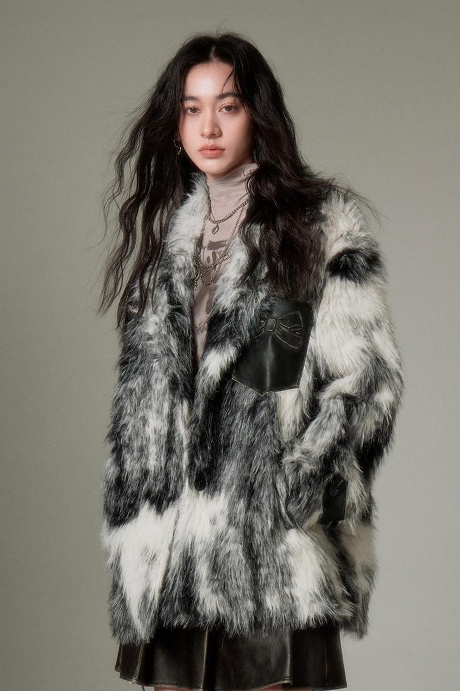 DIDDI MODA Winter Animal Print Faux Fur Blazer Coat
