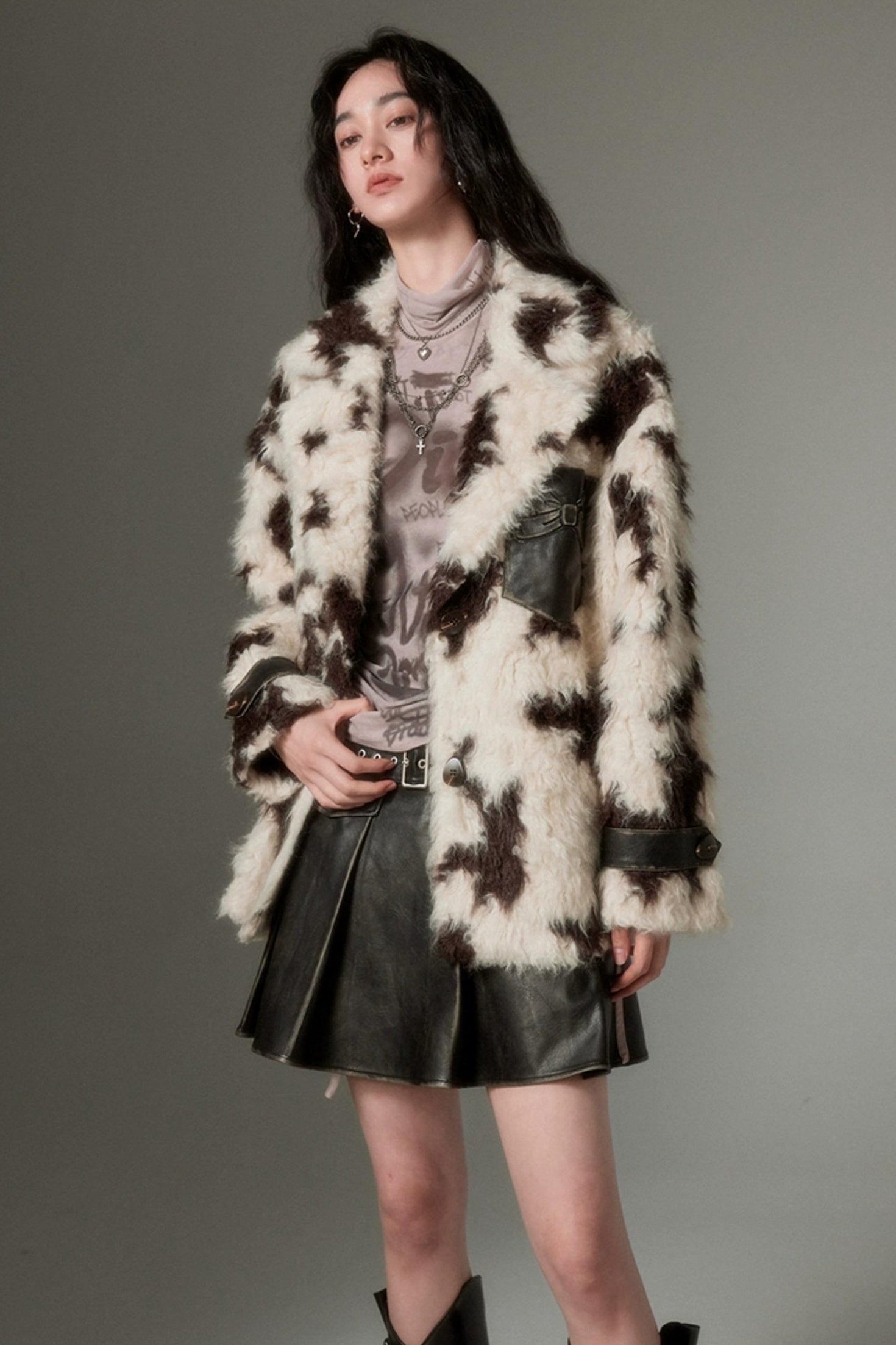 DIDDI MODA Winter Animal Print Faux Fur Blazer Coat