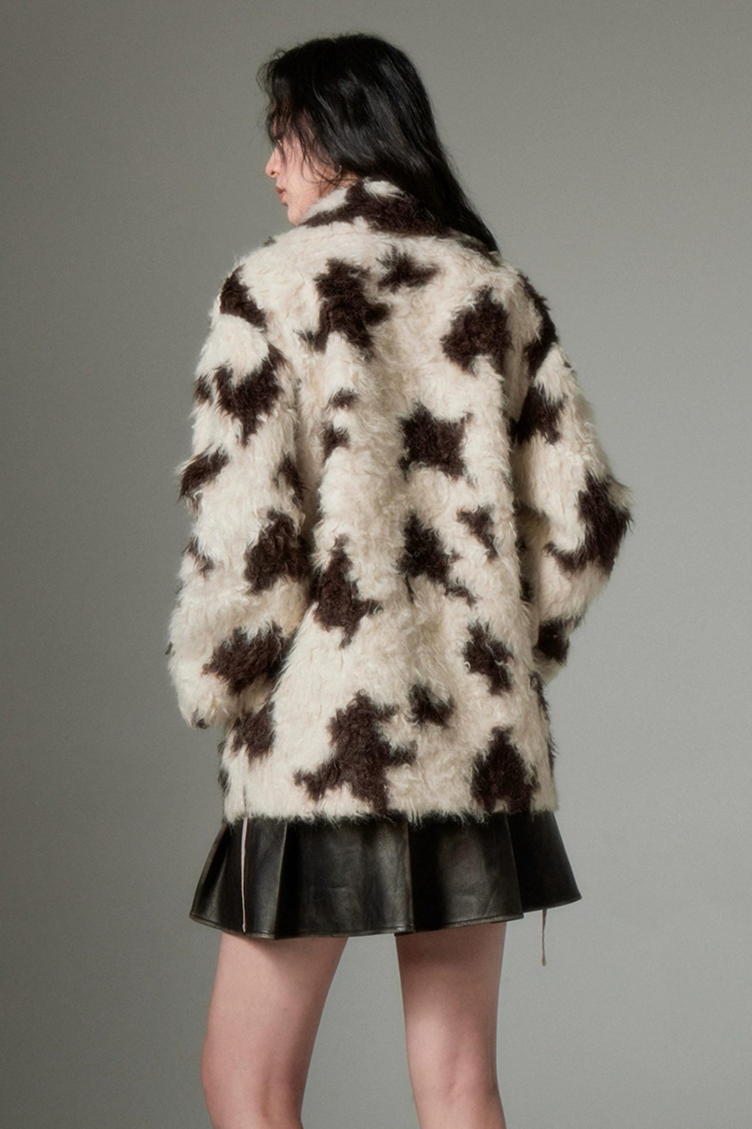 DIDDI MODA Winter Animal Print Faux Fur Blazer Coat