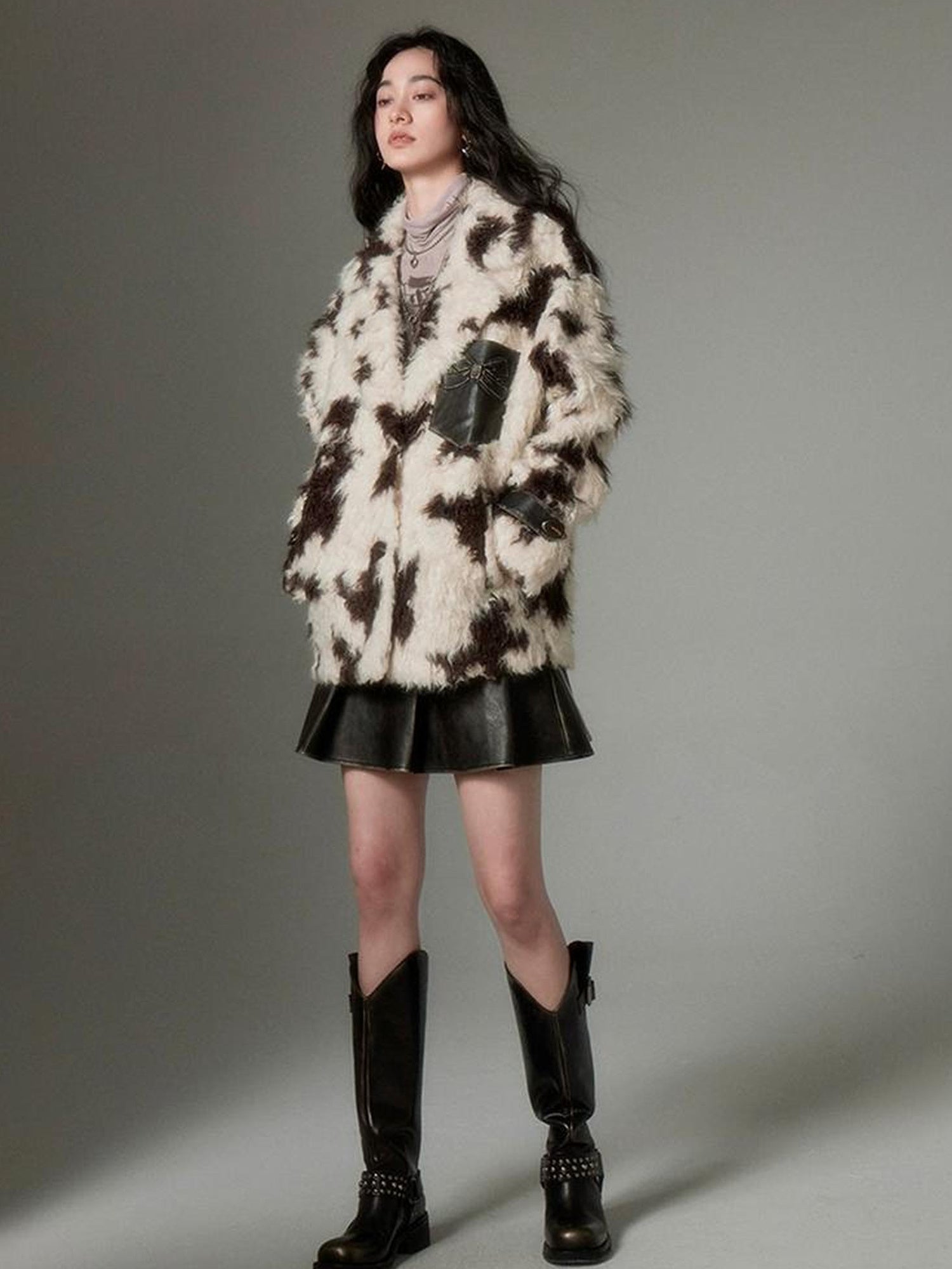 DIDDI MODA Winter Animal Print Faux Fur Blazer Coat