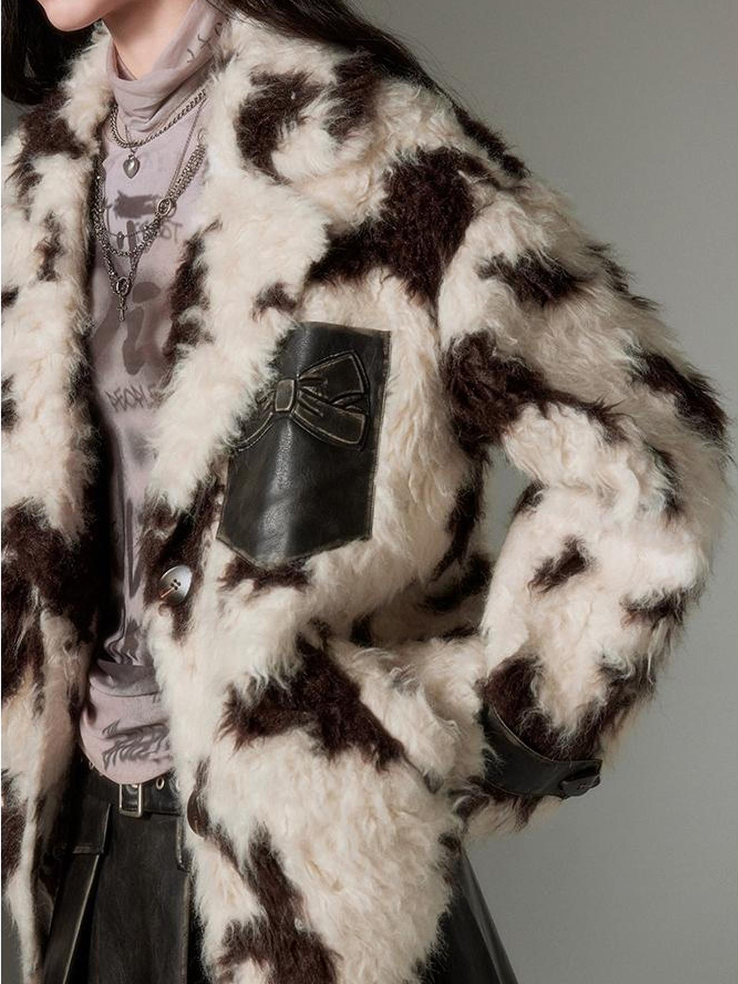 DIDDI MODA Winter Animal Print Faux Fur Blazer Coat