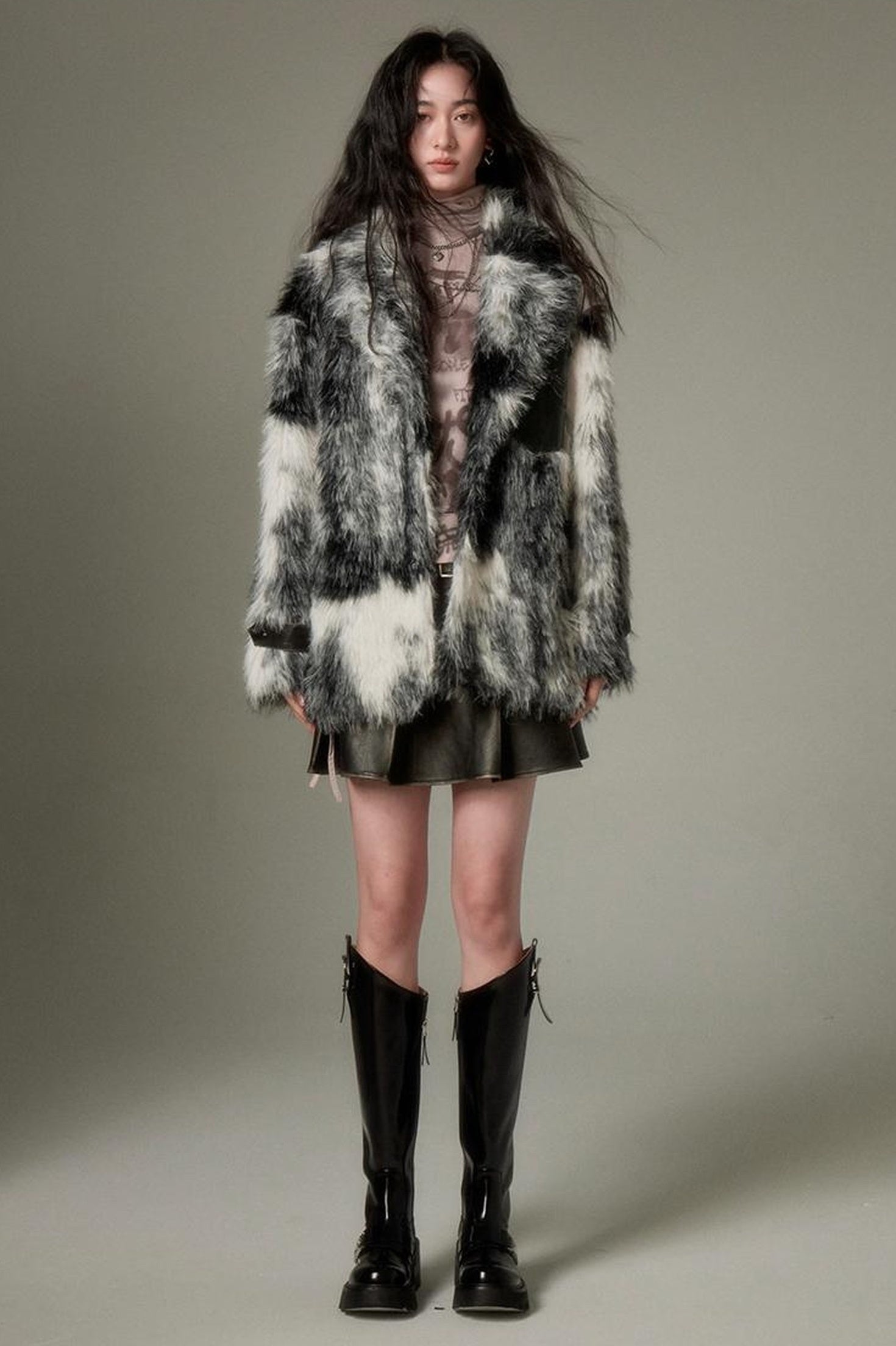 DIDDI MODA Winter Animal Print Faux Fur Blazer Coat