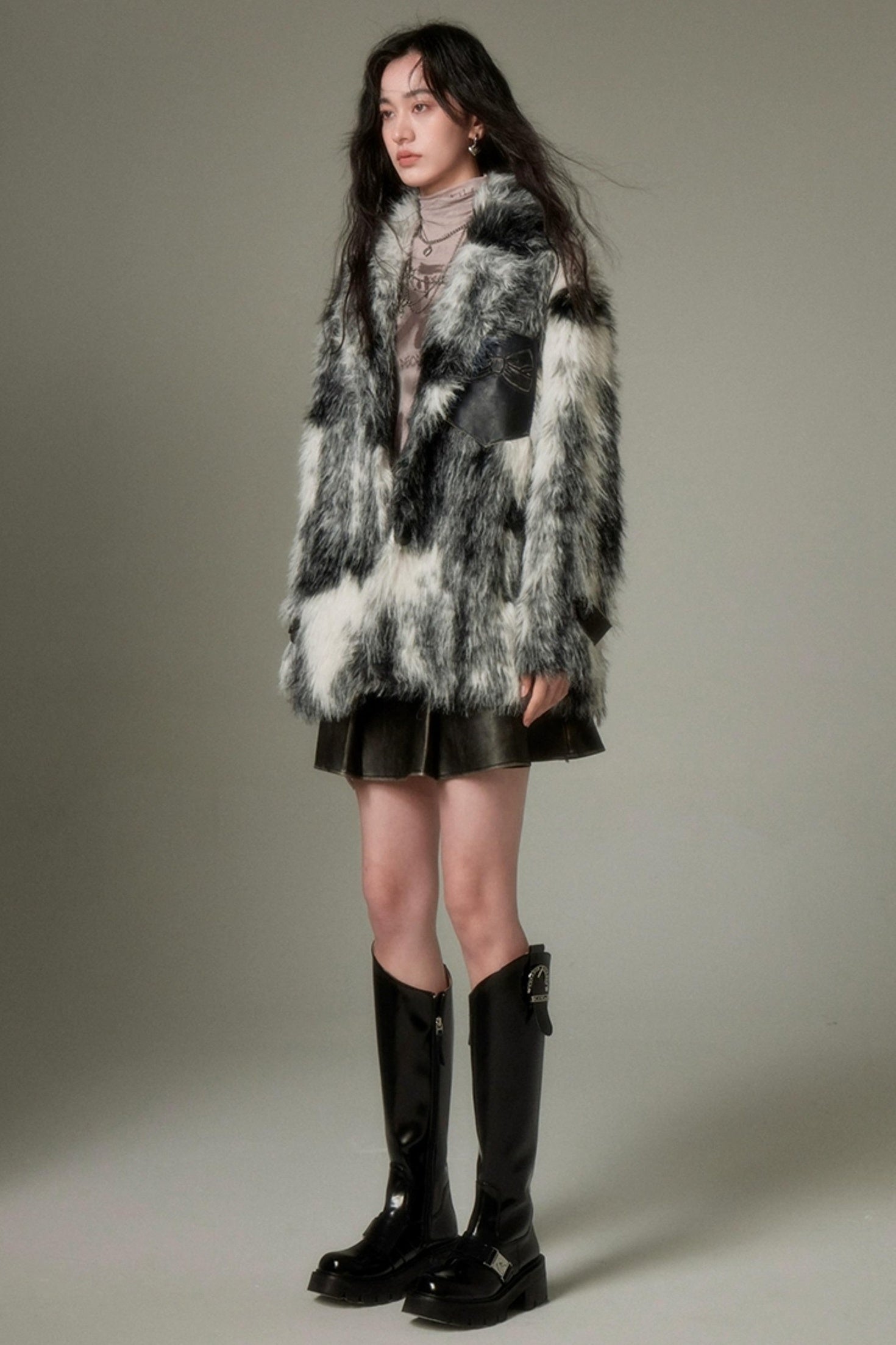 DIDDI MODA Winter Animal Print Faux Fur Blazer Coat