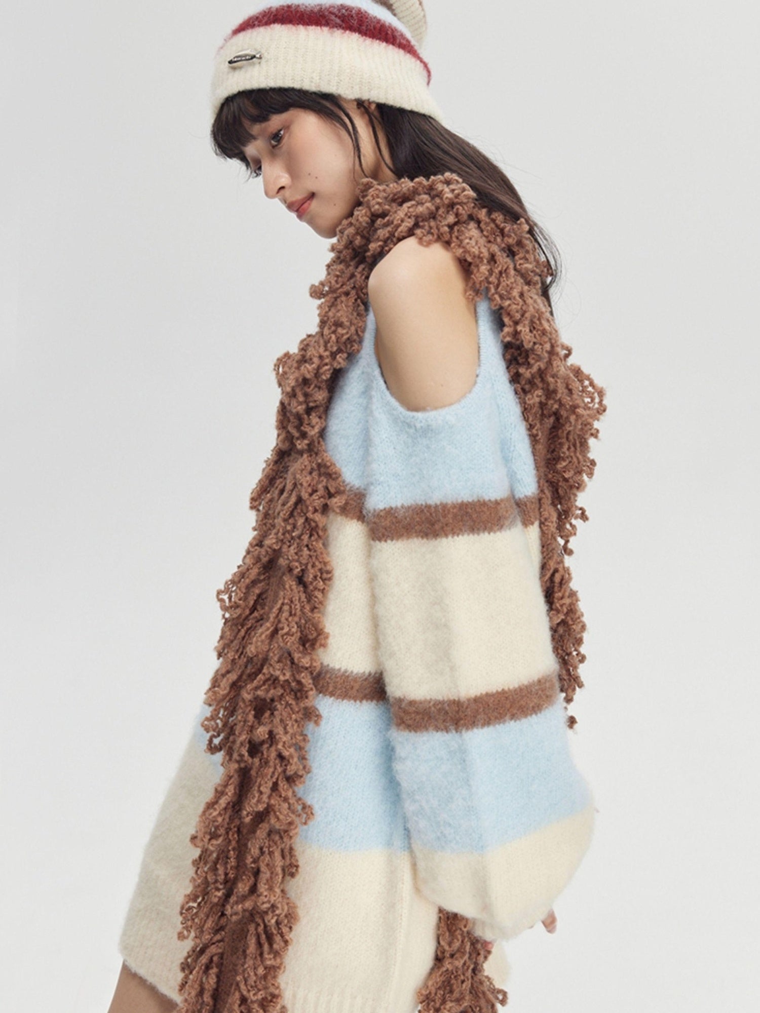 DIDDI MODA Winter Fringe Warmth Knitted Scarf Wrap