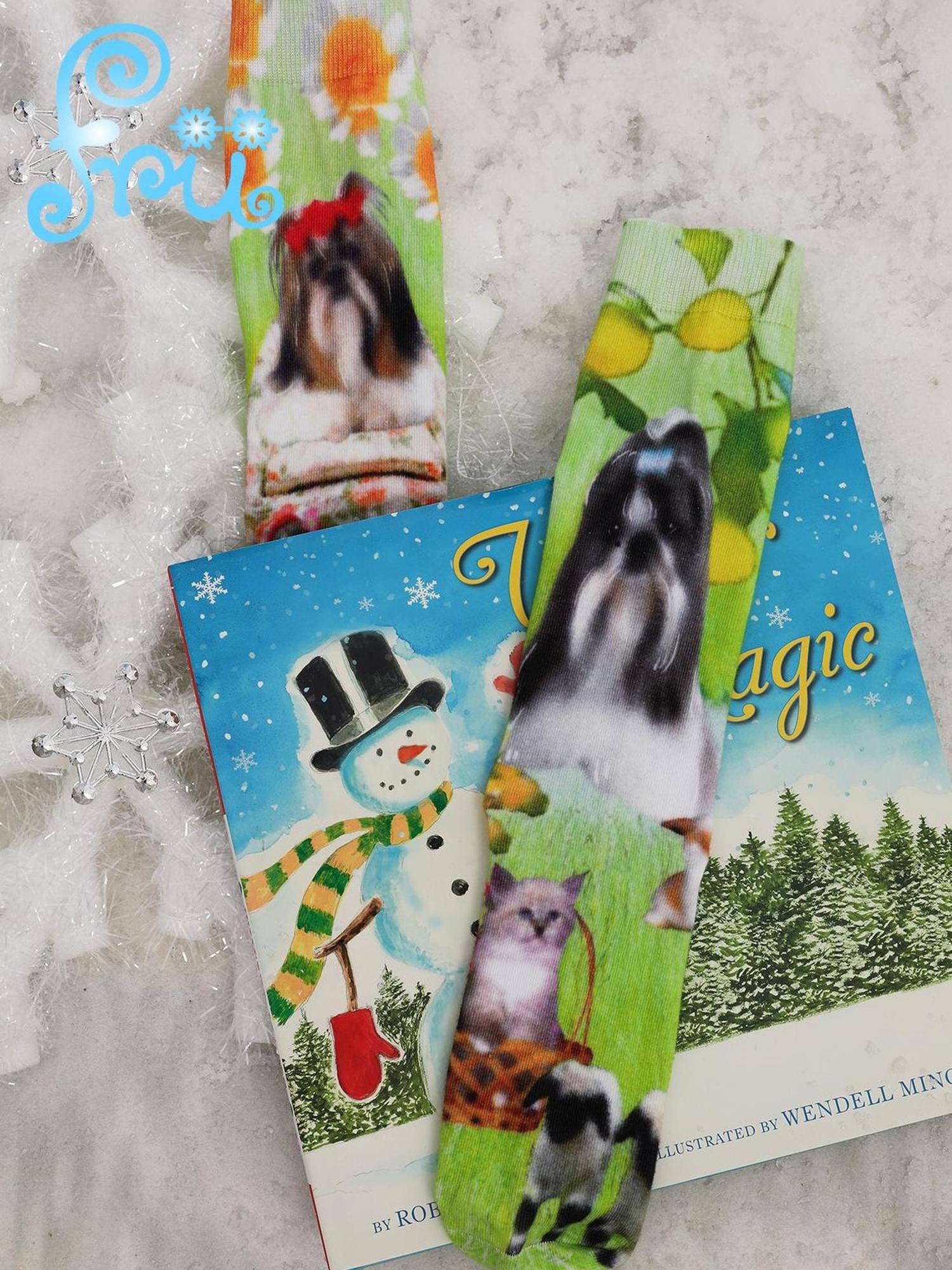 Frufru Gulu Winter Pup Print Green Socks