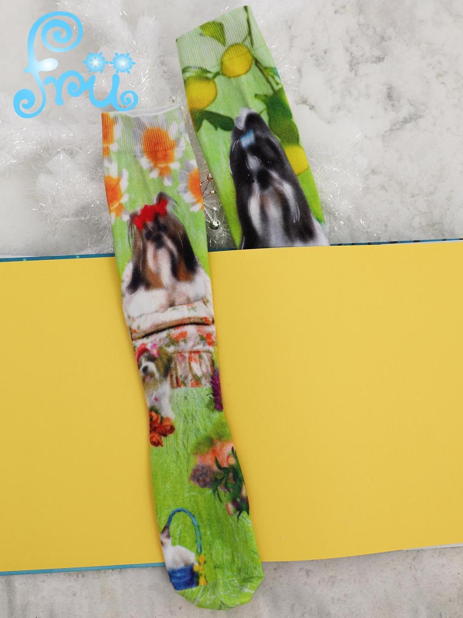 Frufru Gulu Winter Pup Print Green Socks