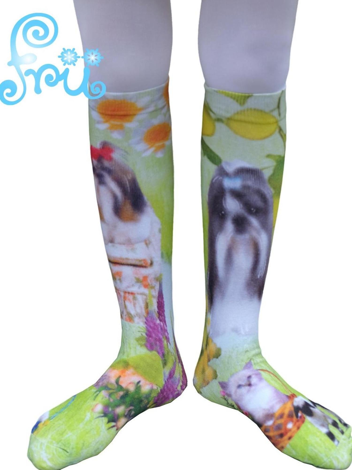 Frufru Gulu Winter Pup Print Green Socks
