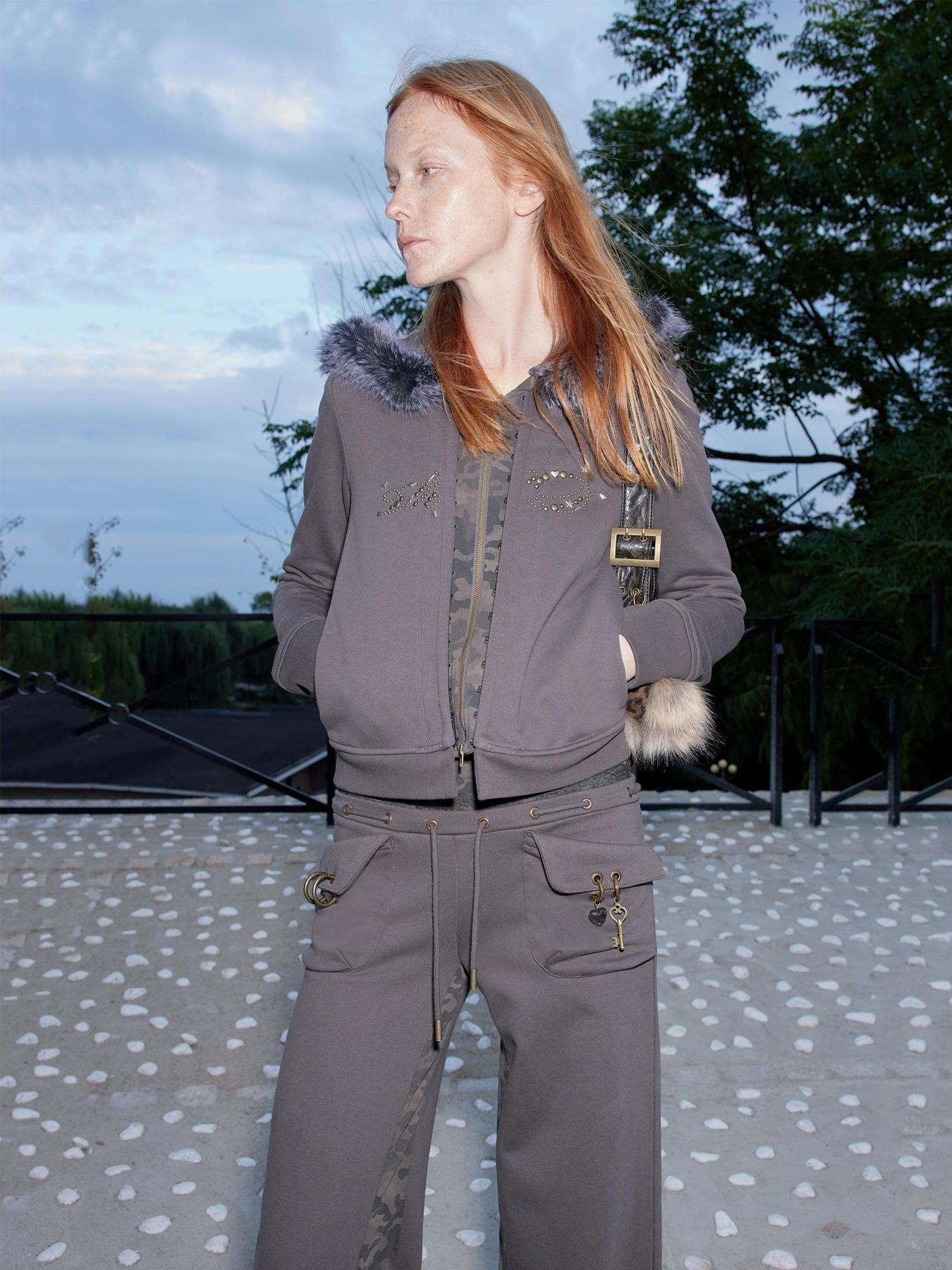 2th Desire Winter Removable Faux Fur Hoodie & Camo Joggers Set, Sweatsuit