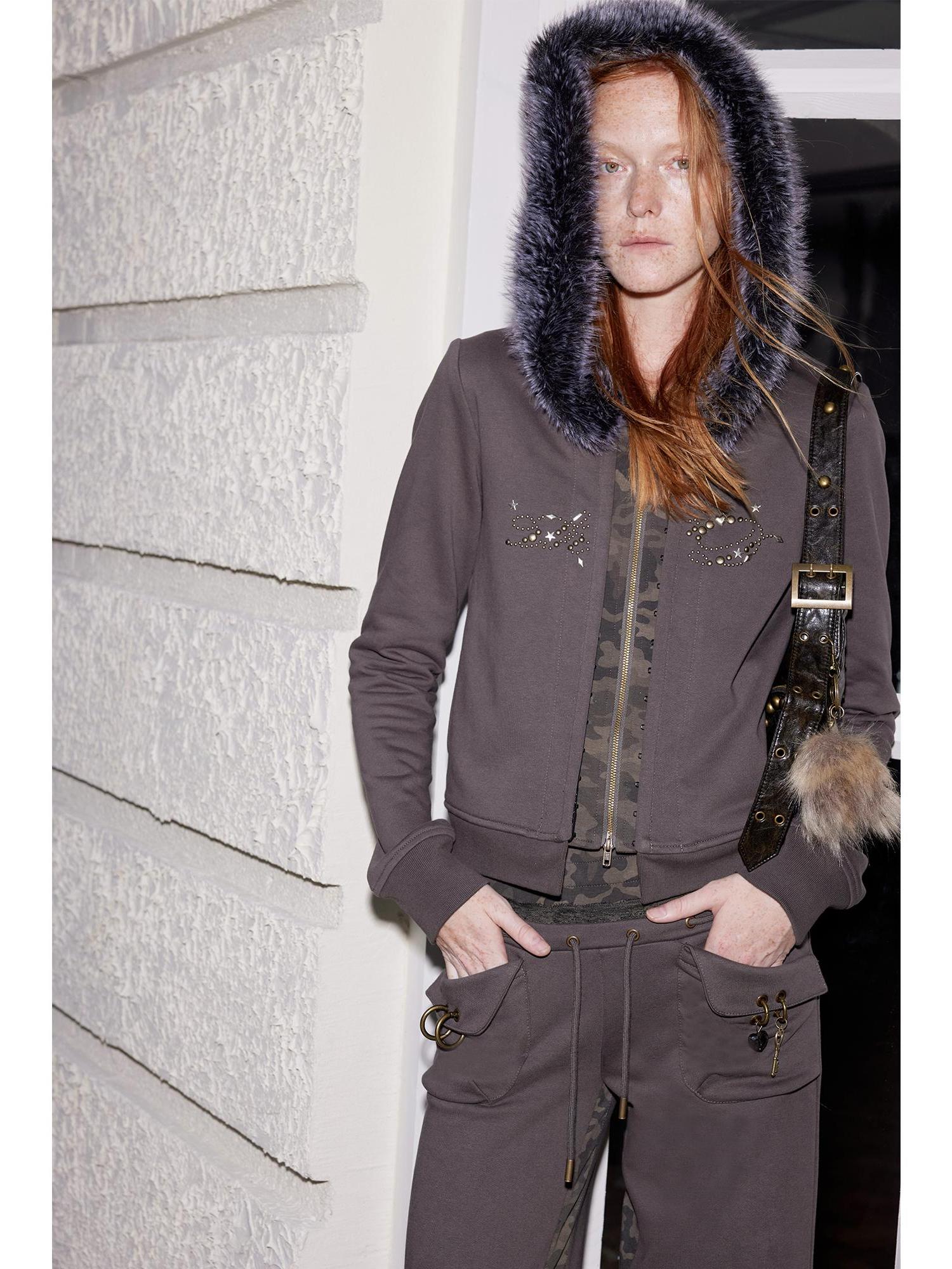 2th Desire Winter Removable Faux Fur Hoodie & Camo Joggers Set, Sweatsuit