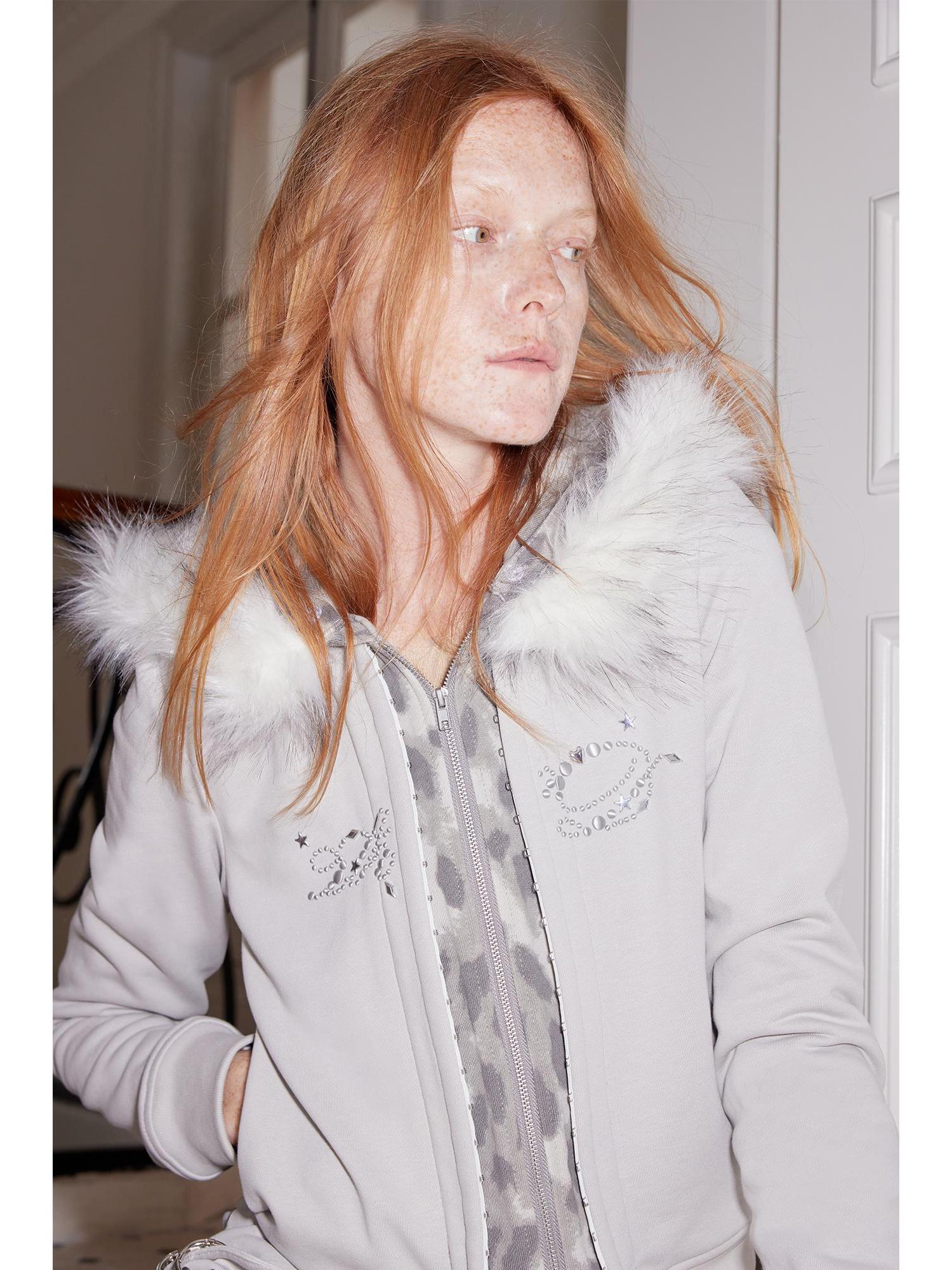 2th Desire Winter Removable Faux Fur Hoodie & Camo Joggers Set, Sweatsuit