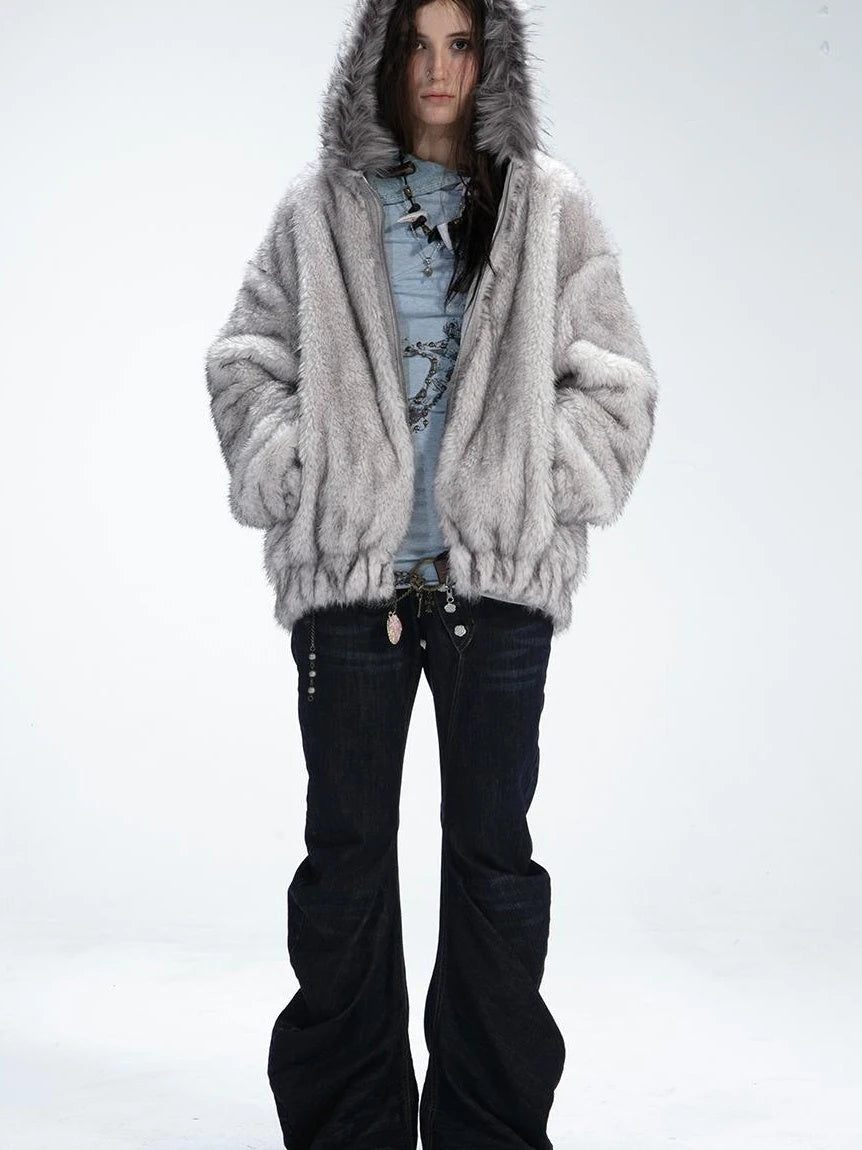 Winter Reversible Faux Fur Hooded Teddy Coat Jacket