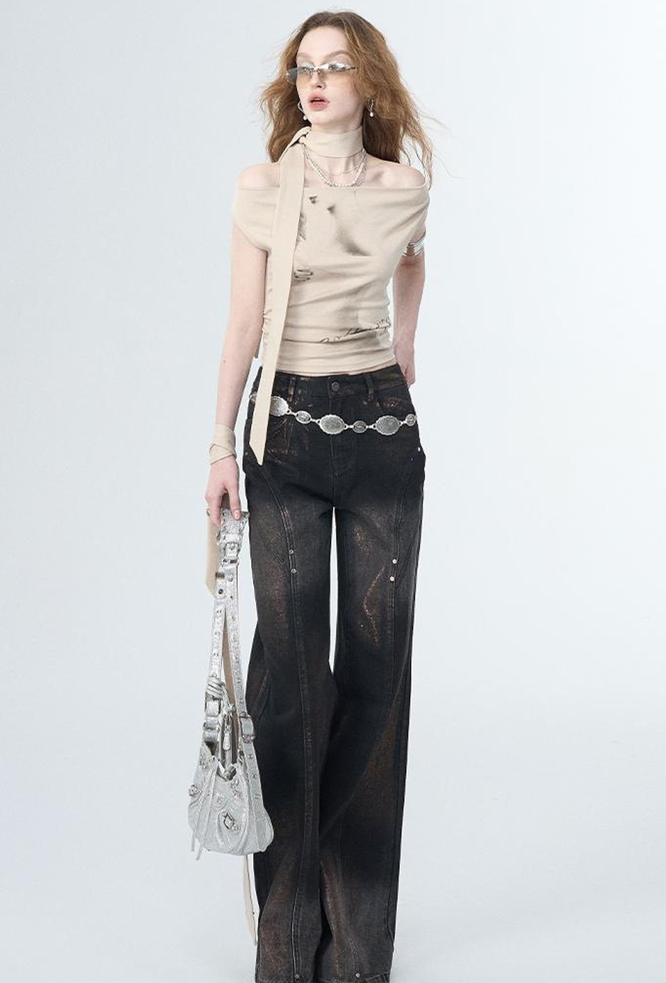 OfAkiva Winter Wide Leg Jeans Women Split Design Pants