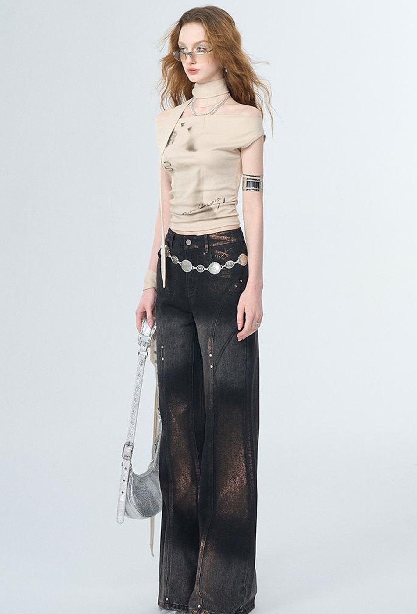 OfAkiva Winter Wide Leg Jeans Women Split Design Pants