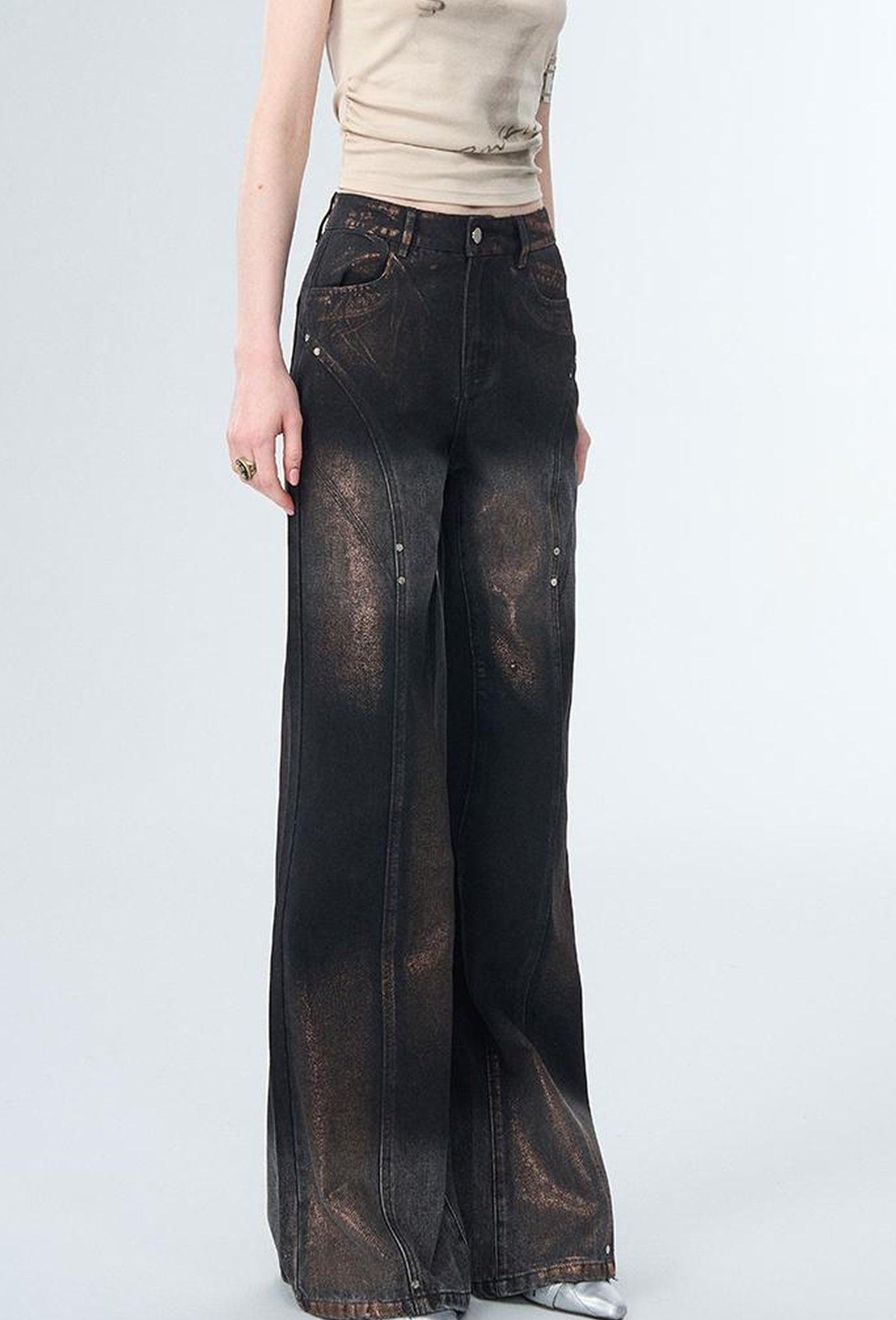 OfAkiva Winter Wide Leg Jeans Women Split Design Pants