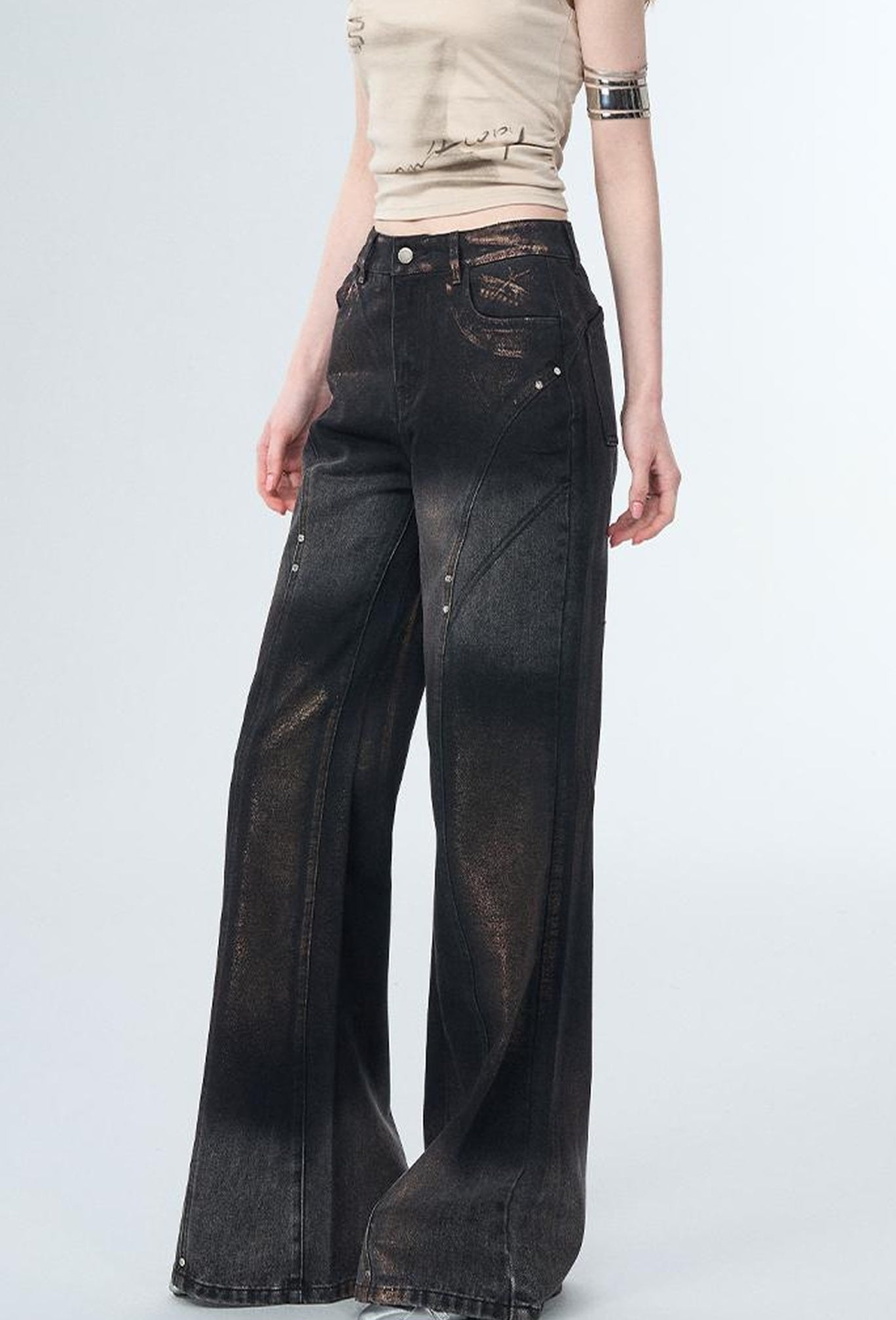 OfAkiva Winter Wide Leg Jeans Women Split Design Pants