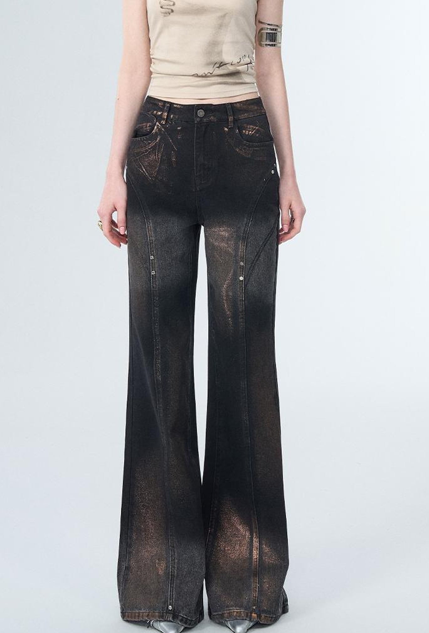 OfAkiva Winter Wide Leg Jeans Women Split Design Pants