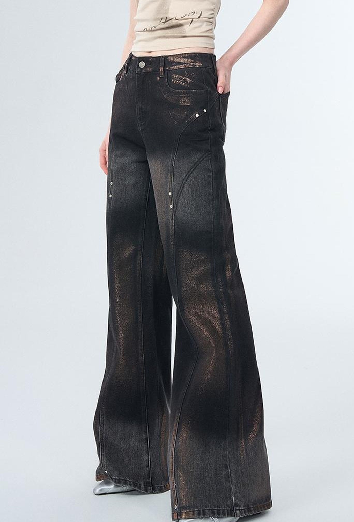 OfAkiva Winter Wide Leg Jeans Women Split Design Pants