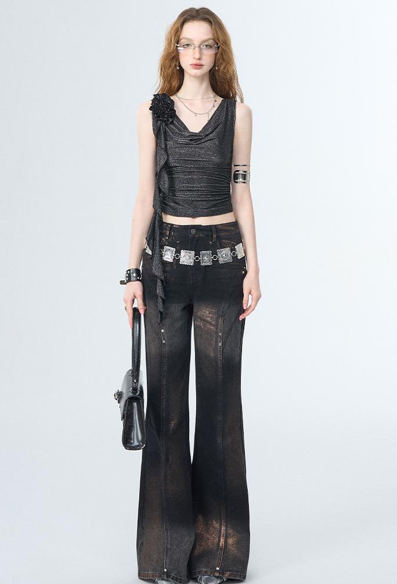 OfAkiva Winter Wide Leg Jeans Women Split Design Pants