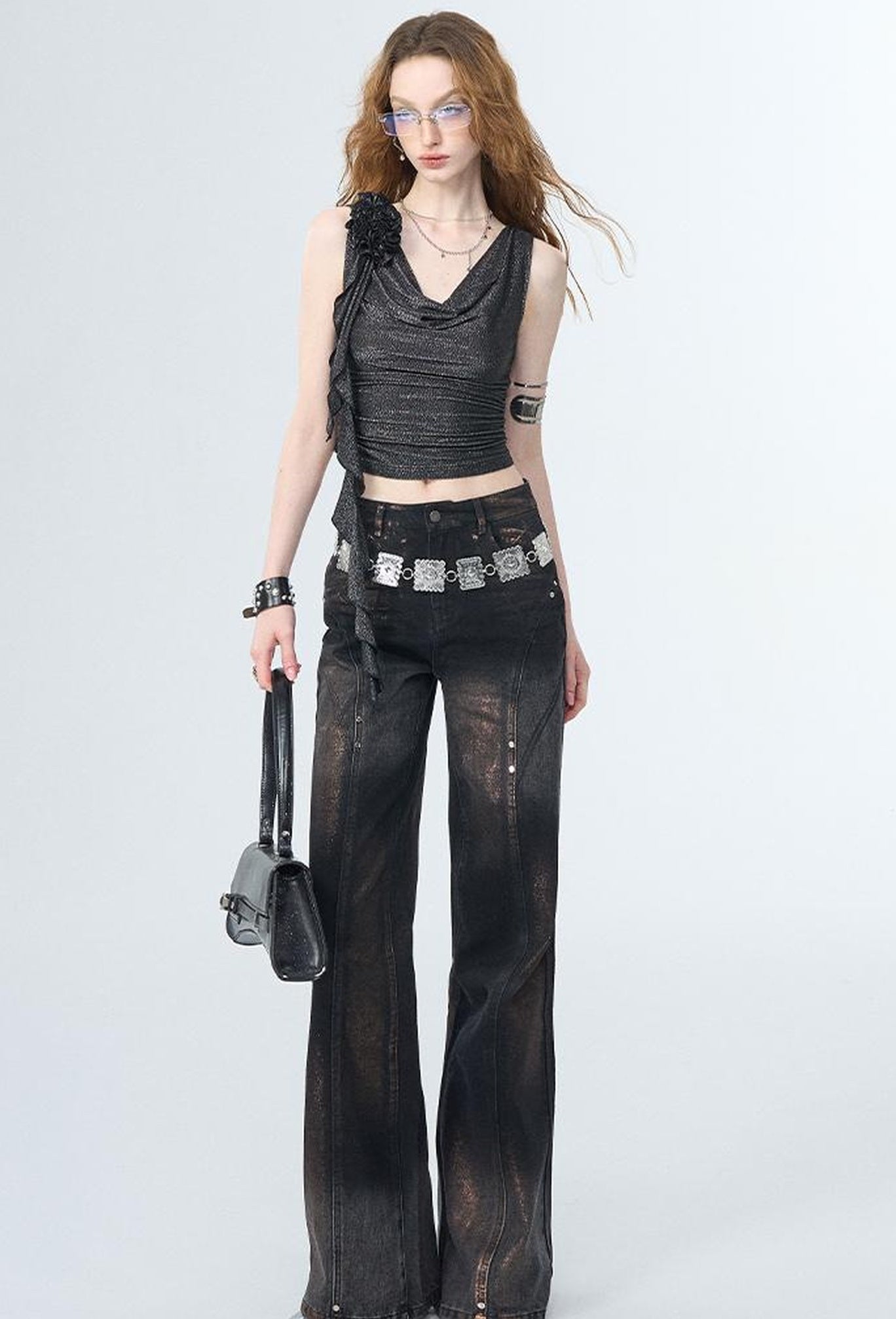 OfAkiva Winter Wide Leg Jeans Women Split Design Pants