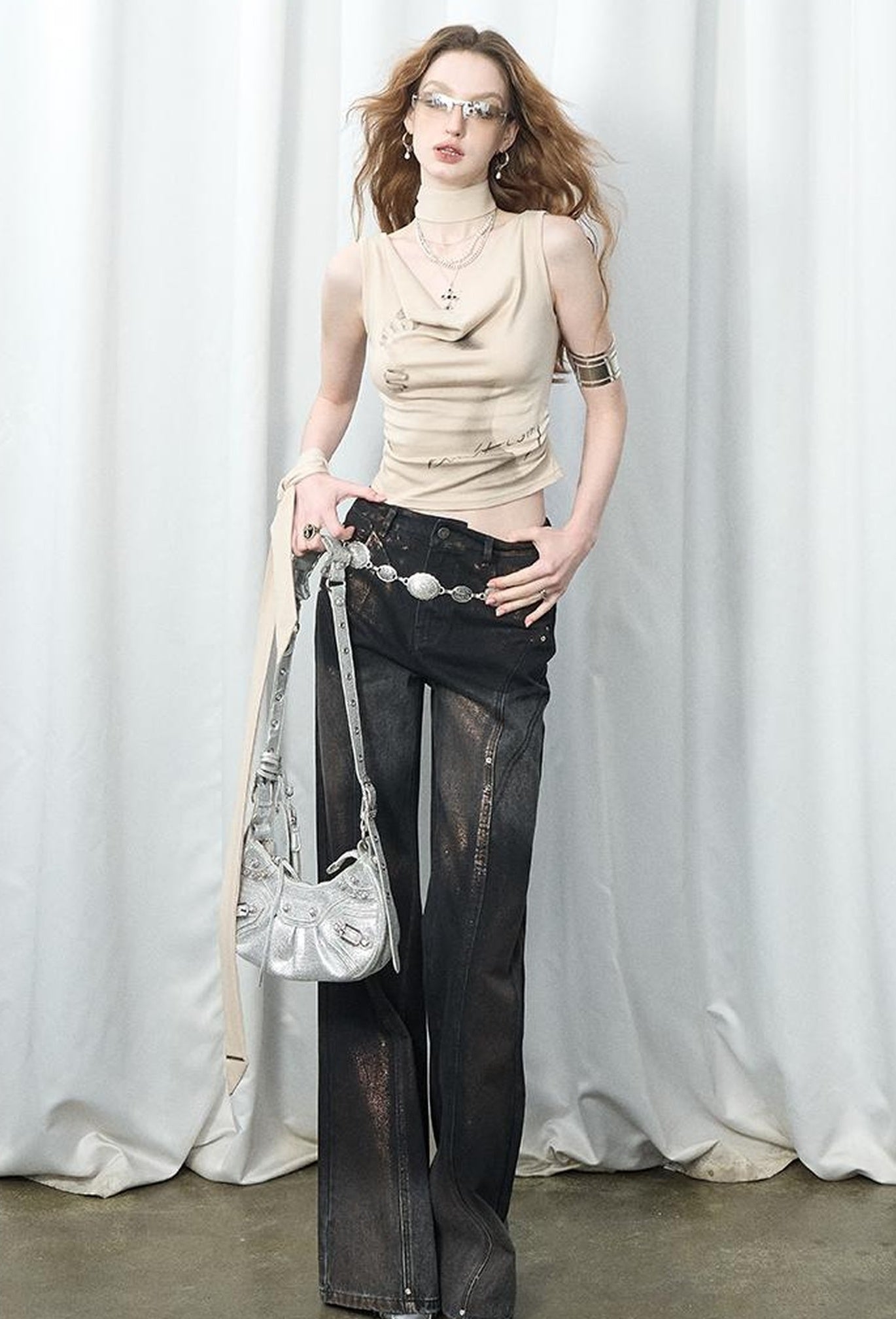 OfAkiva Winter Wide Leg Jeans Women Split Design Pants