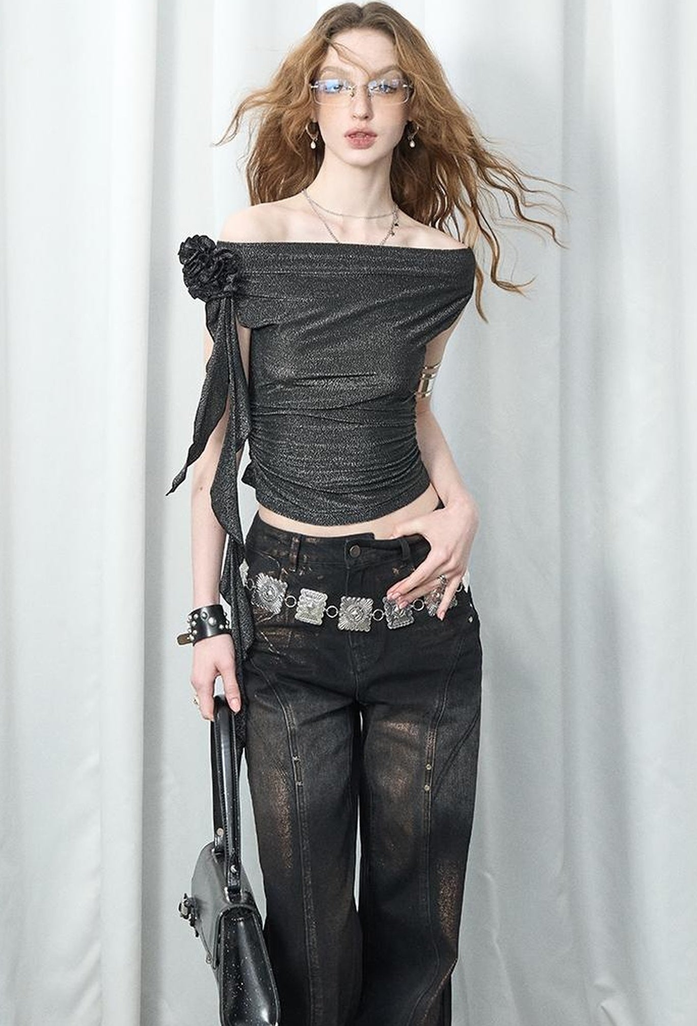 OfAkiva Winter Wide Leg Jeans Women Split Design Pants