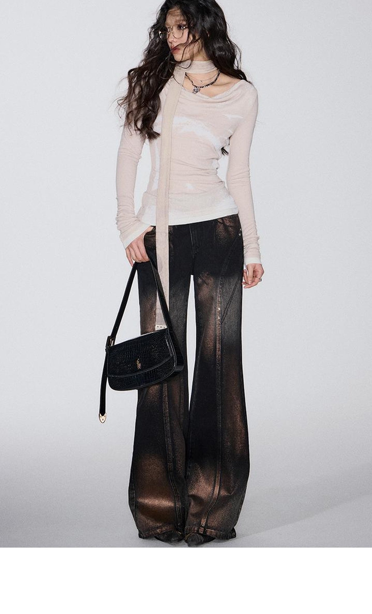 OfAkiva Winter Wide Leg Jeans Women Split Design Pants