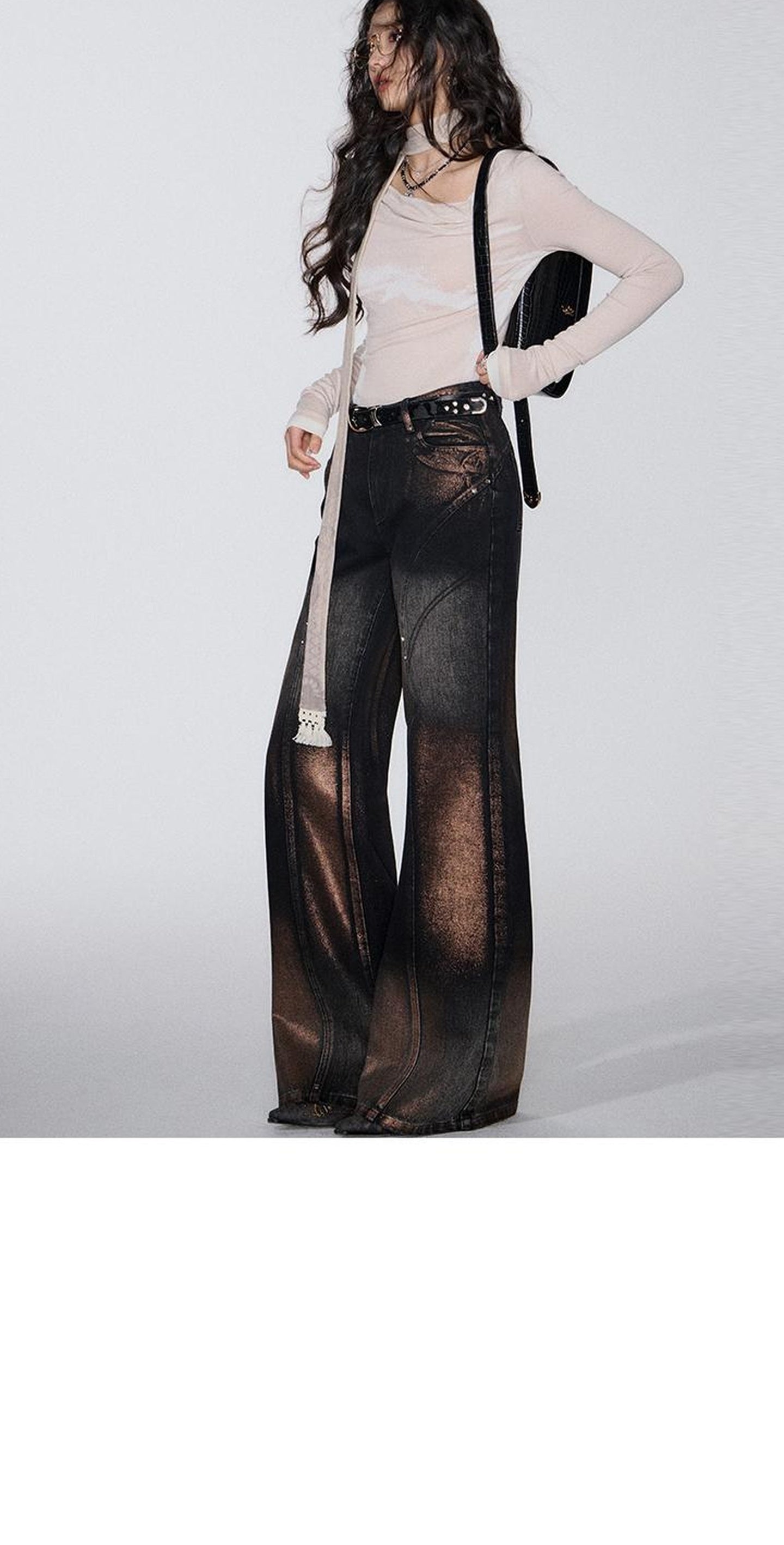 OfAkiva Winter Wide Leg Jeans Women Split Design Pants