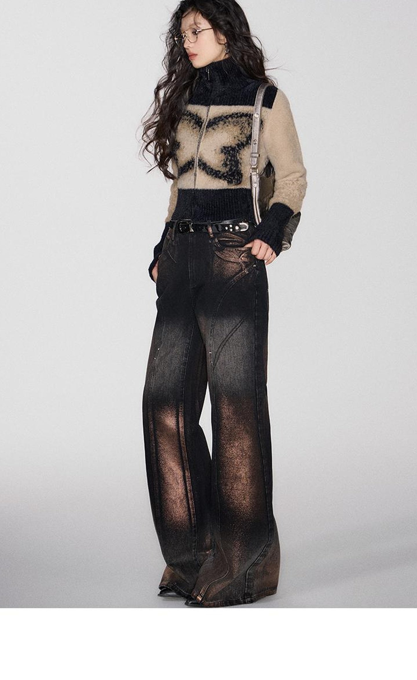 OfAkiva Winter Wide Leg Jeans Women Split Design Pants