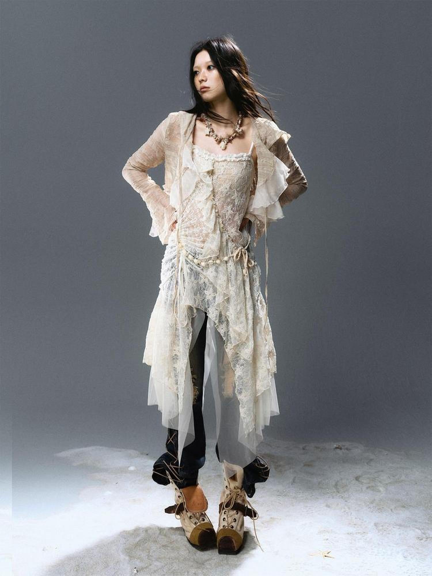 Cest Nous Witchy Crinkle Plaid Textured Peplum Chiffon Hoodie Top