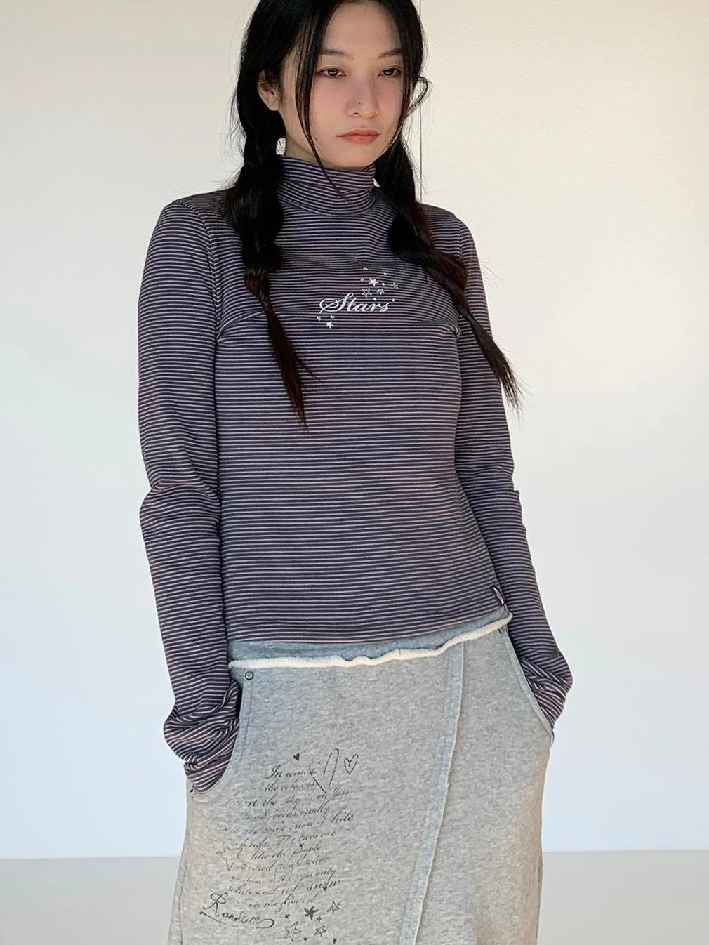 Women S Striped High Neck Long Sleeve T-Shirt