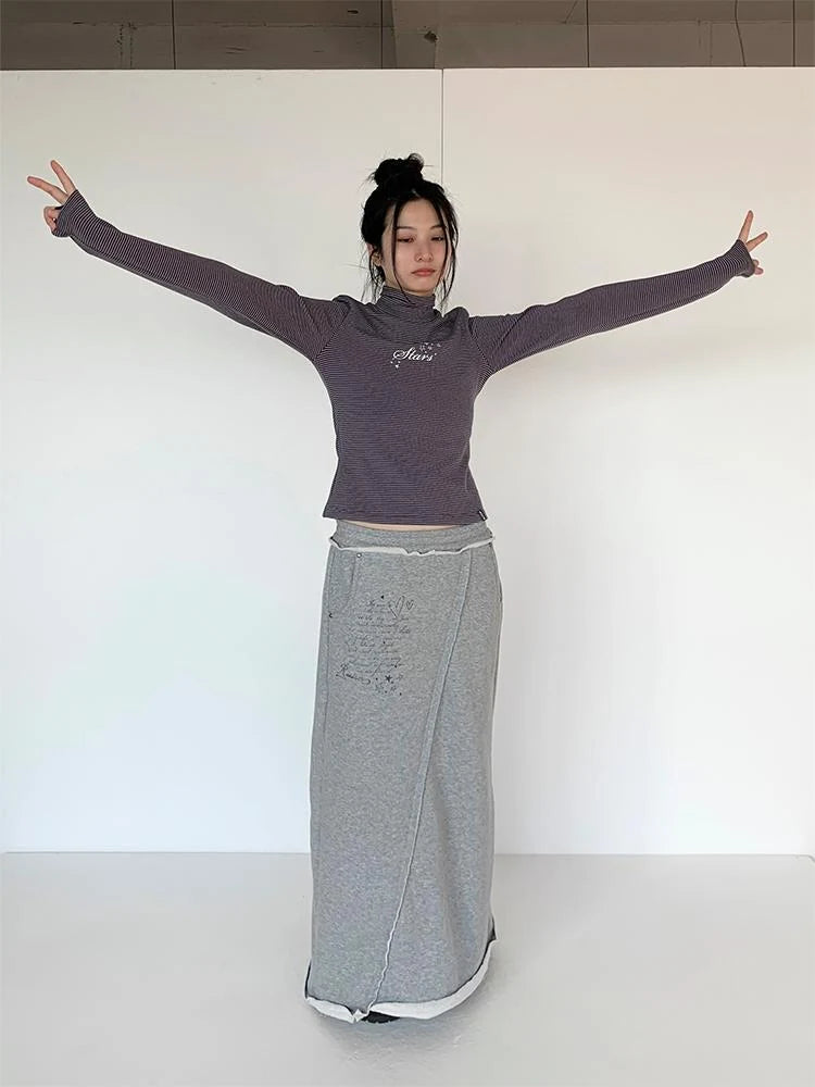 Women S Striped High Neck Long Sleeve T-Shirt