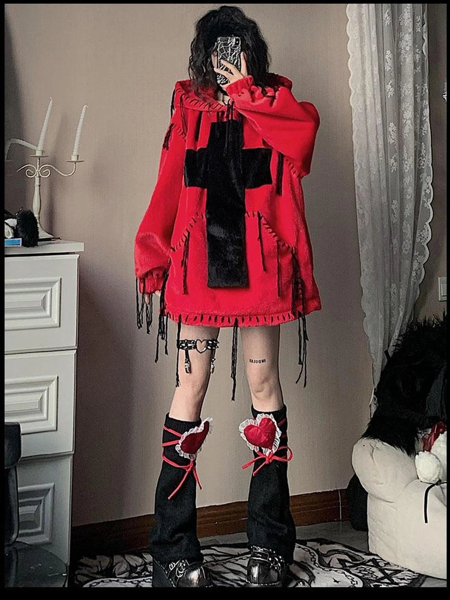 Wool Cross Fur Hooded Coat One Size Fits All