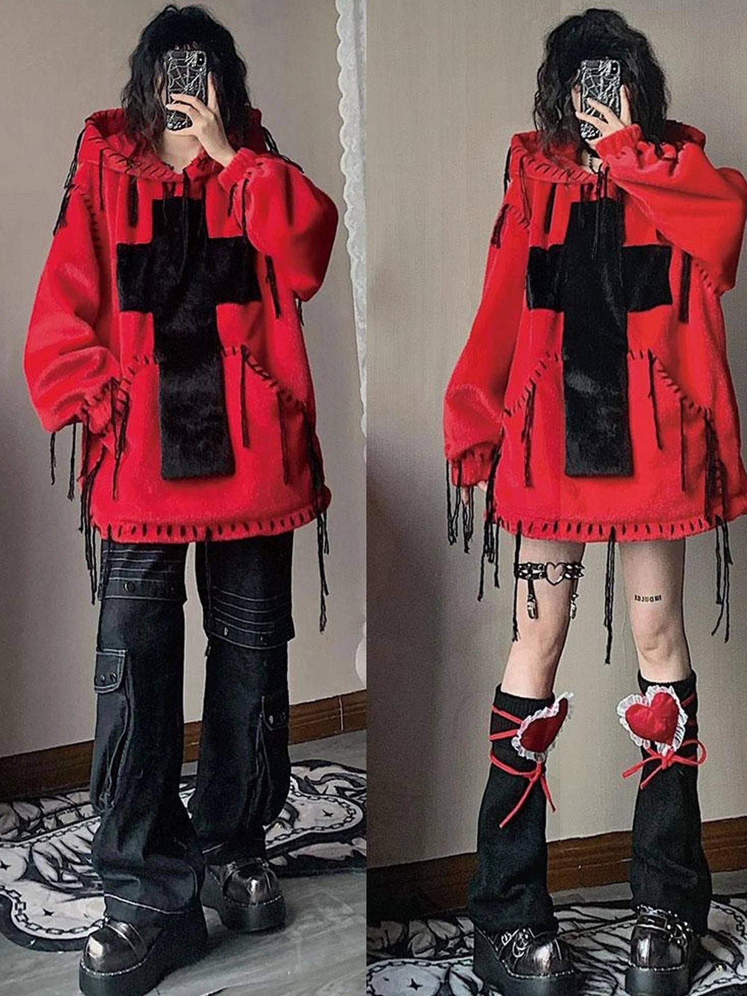 Wool Cross Fur Hooded Coat One Size Fits All