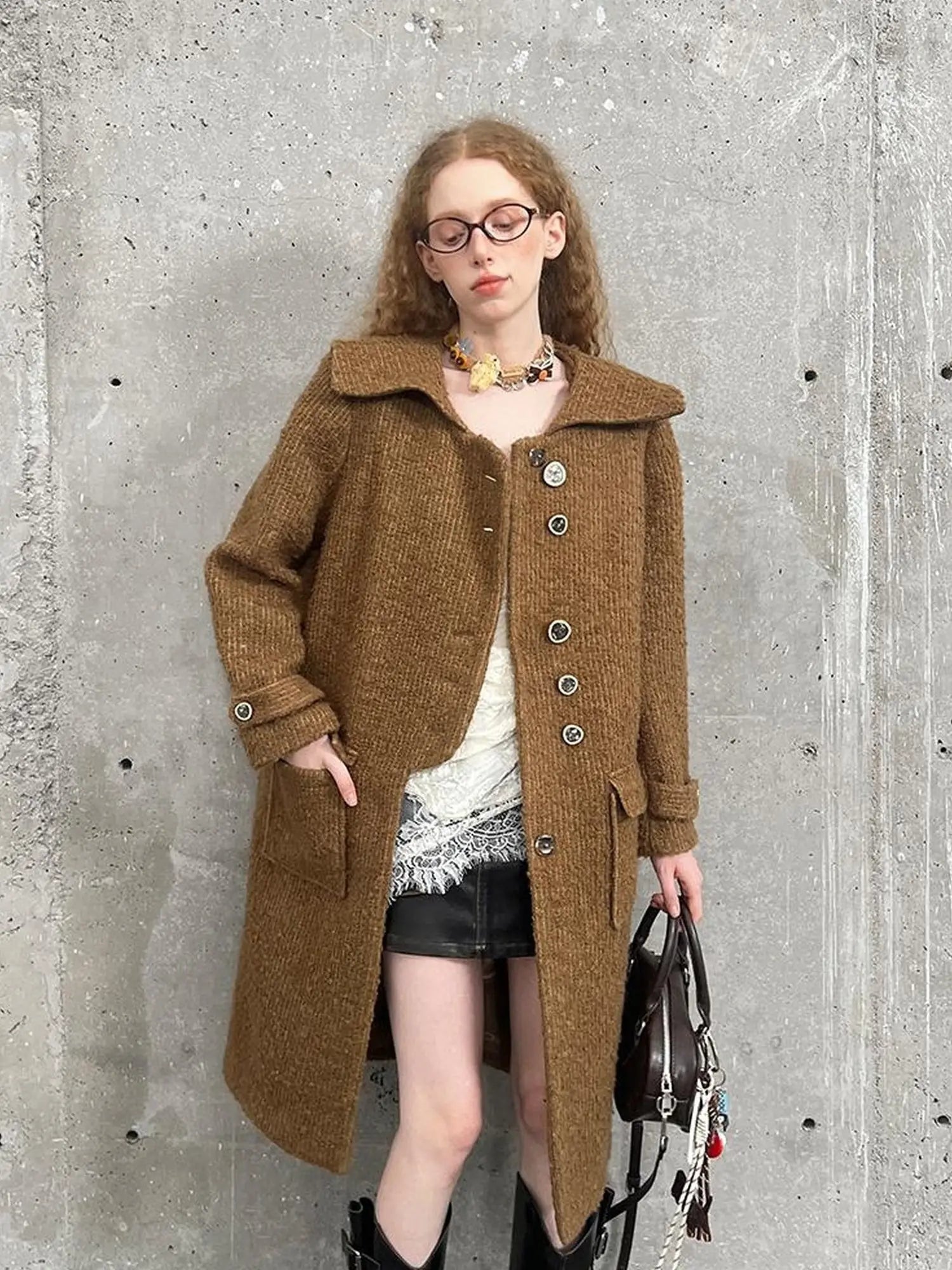 Woolen Cream Oversized Lapel Coat