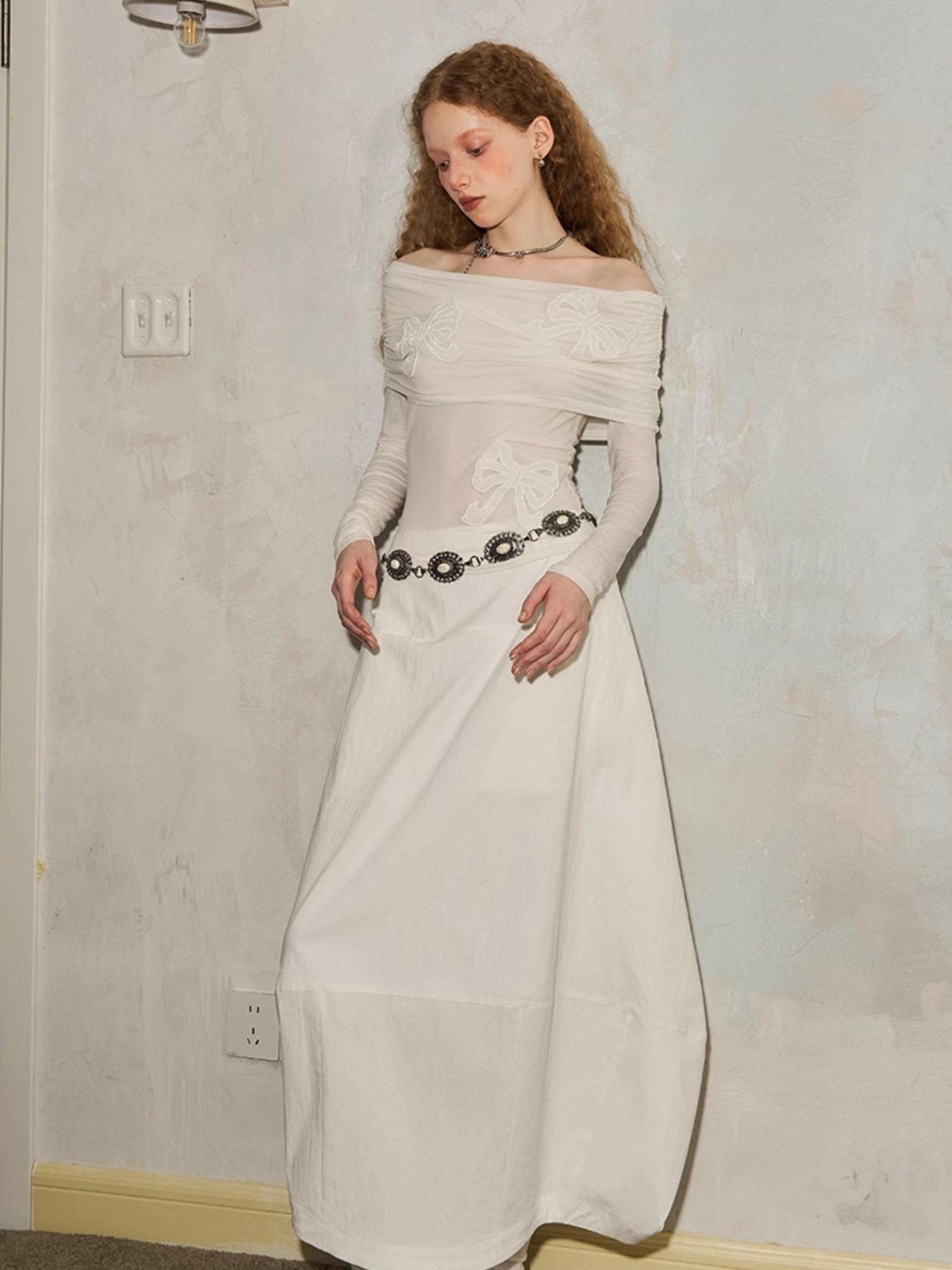 DIDDI MODA Wrinkle Textured Lantern Midi Skirt