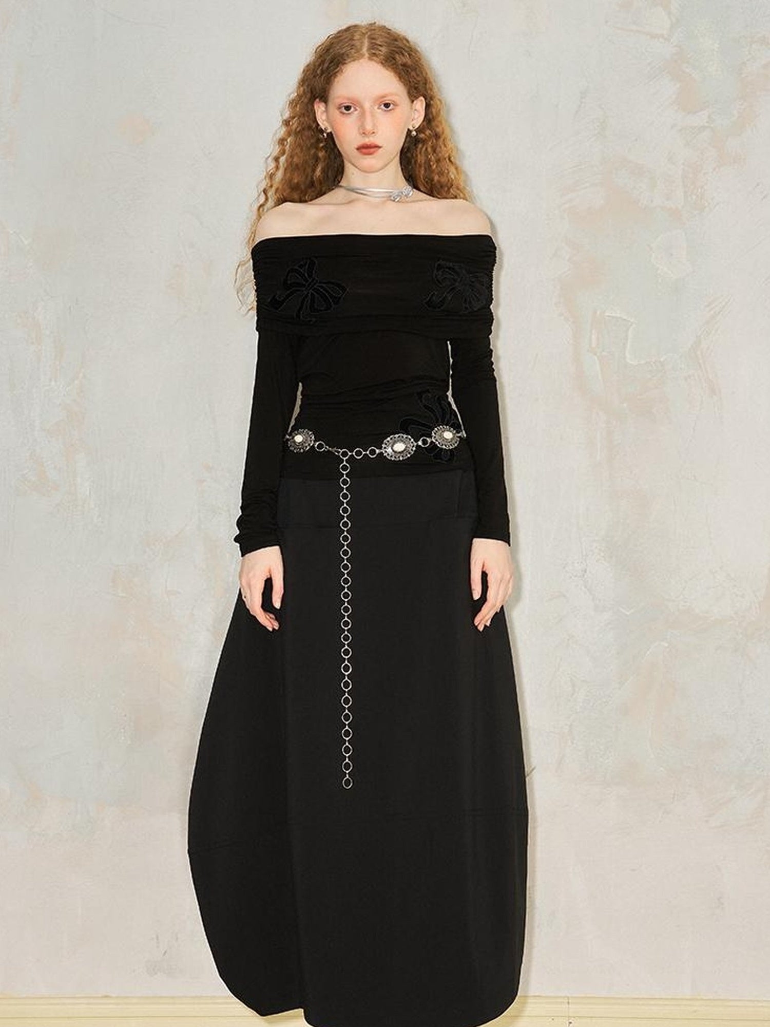 DIDDI MODA Wrinkle Textured Lantern Midi Skirt